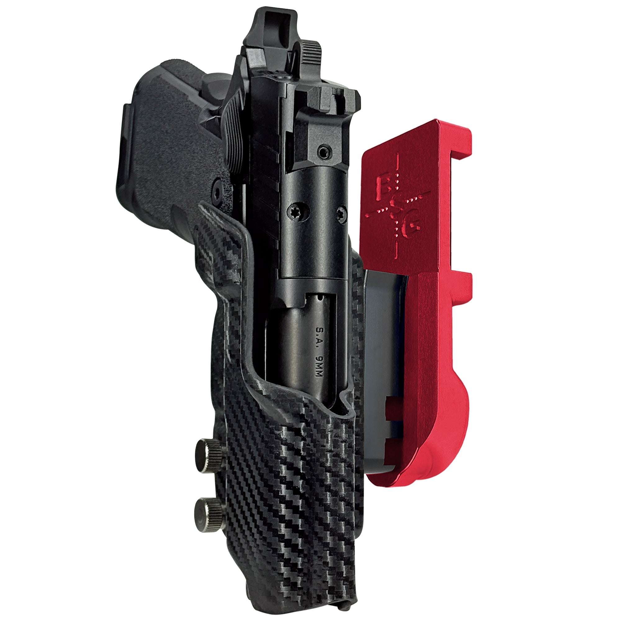 Springfield Prodigy 3.5'' IPSC/USPA Quick Mount Holster with Red Belt Attachment, Carbon Fiber Holster Shell