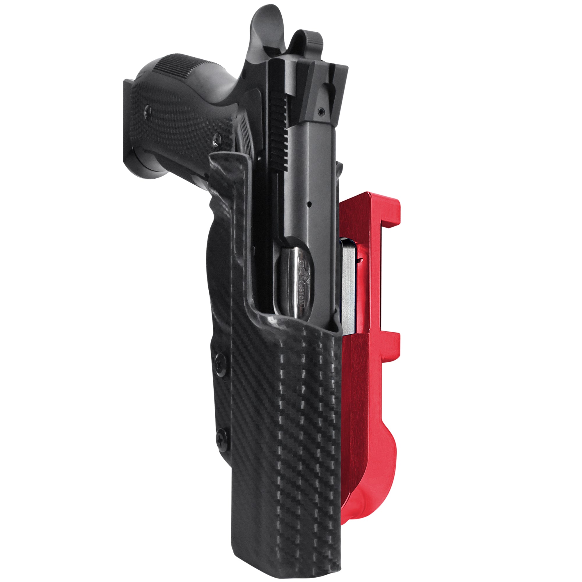 CZ A01-LD IDPA Quick Mount Holster with Red Belt Attachment, Carbon Fiber Holster Shell