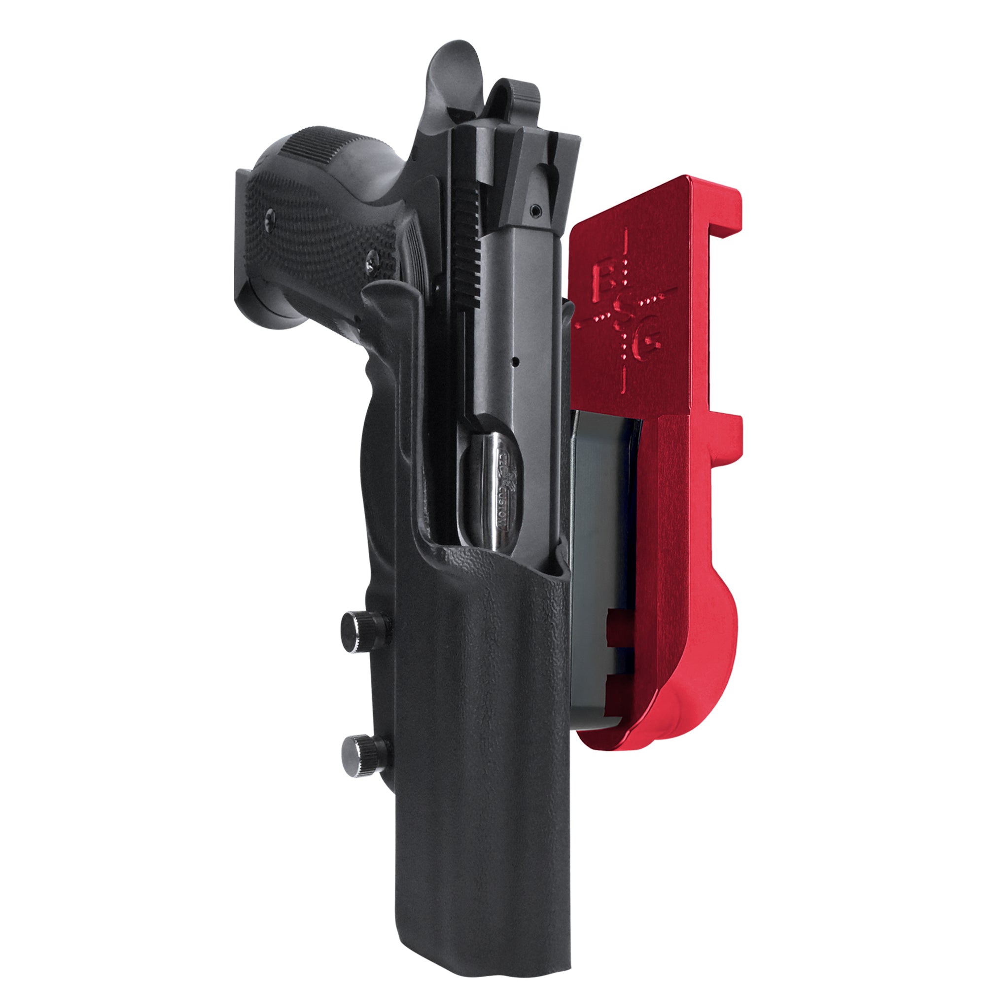 CZ A01-LD IPSC/USPA Quick Mount Holster with Red Belt Attachment, Black Holster Shell
