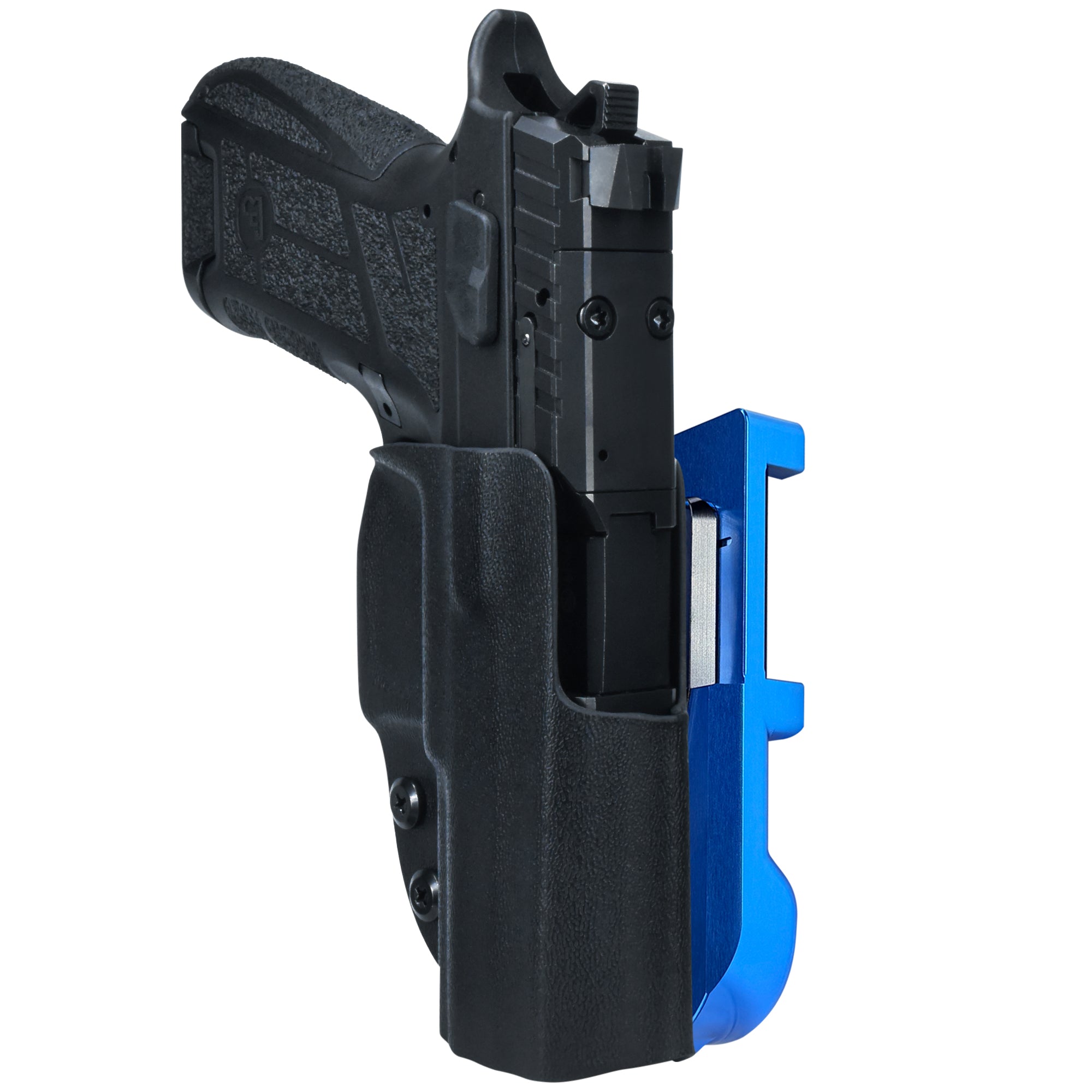 CZ P-09 C Nocturne IDPA Quick Mount Holster with Blue Belt Attachment, Black Holster Shell