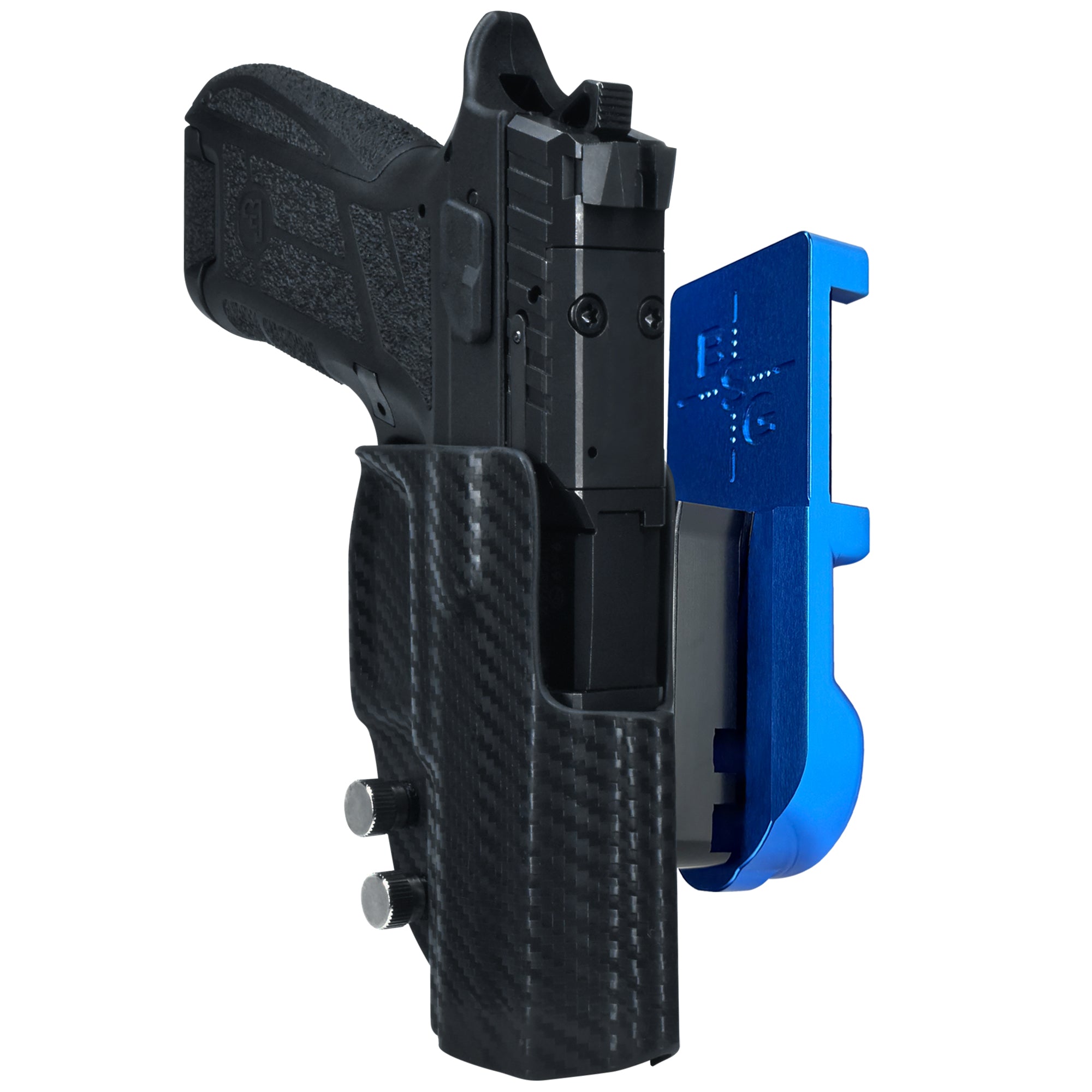 CZ P09 C Noturne IPSC/USPA Quick Mount Holster with Blue Belt Attachment, Carbon Fiber Holster Shell