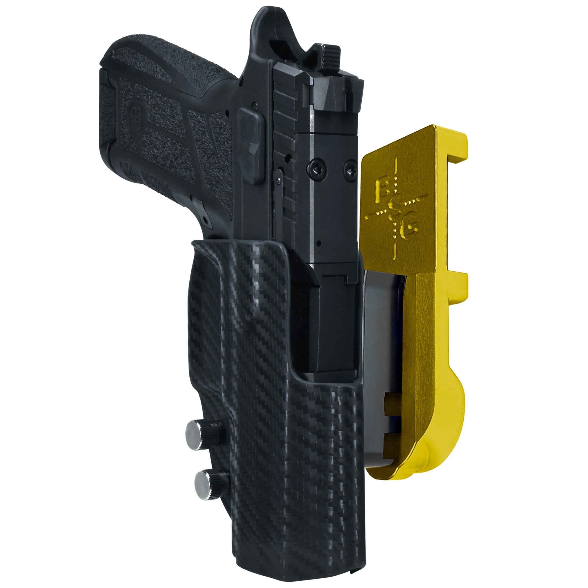 CZ P09 C Noturne IPSC/USPA Quick Mount Holster with 24K Gold Belt Attachment, Carbon Fiber Holster Shell