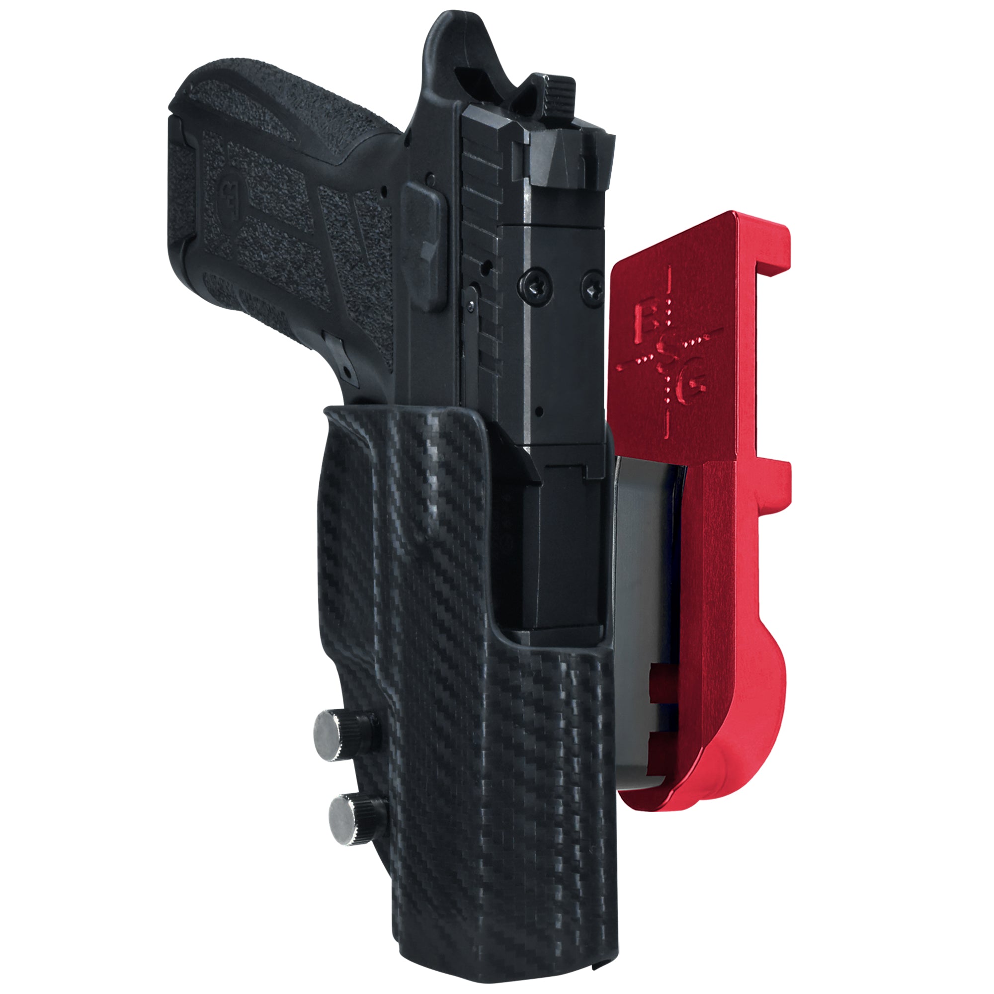 CZ P09 C Noturne IPSC/USPA Quick Mount Holster with Red Belt Attachment, Carbon Fiber Holster Shell
