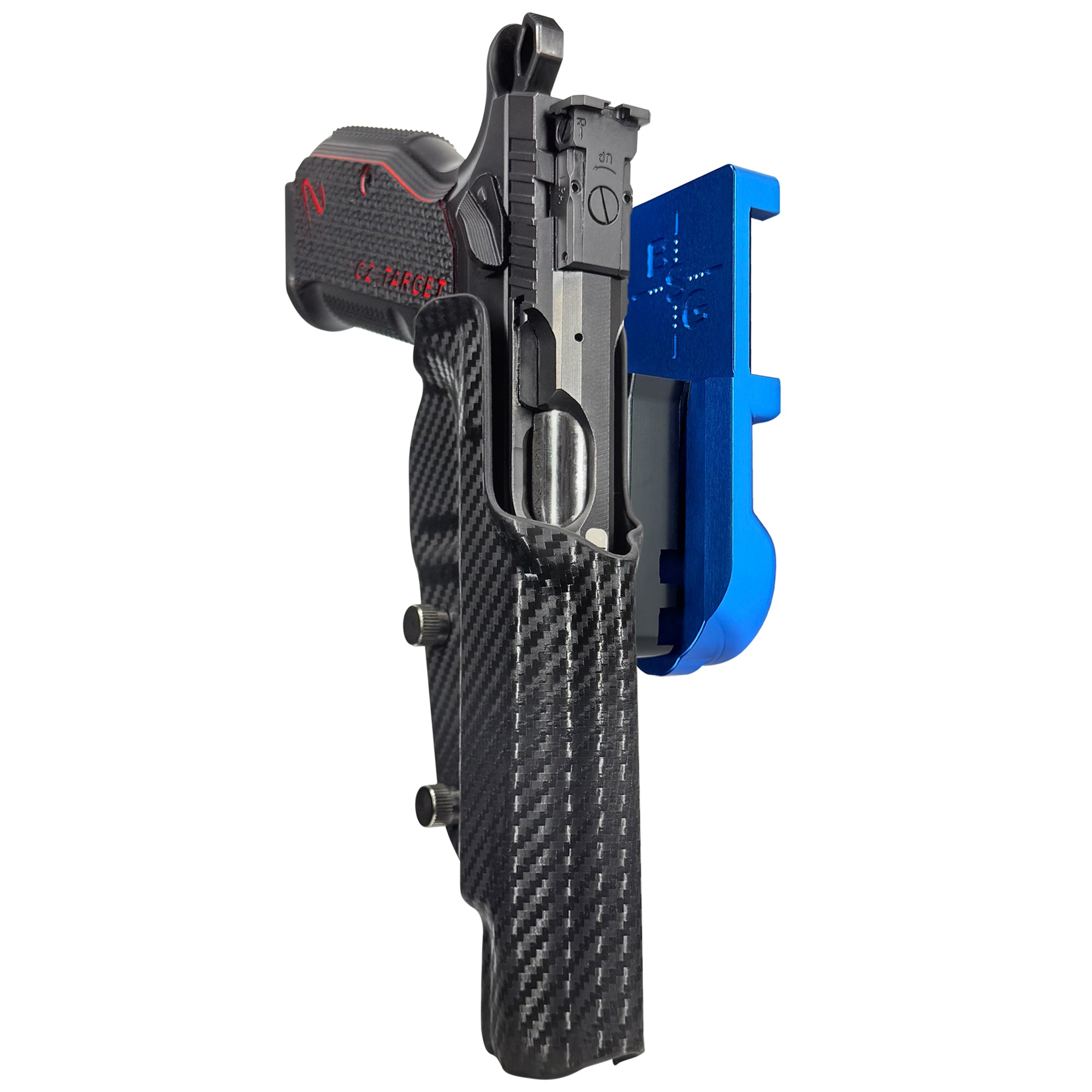 CZ Shadow 2 Target 6'' - No Weight IPSC/USPA Quick Mount Holster with Blue Belt Attachment, Carbon Fiber Holster Shell