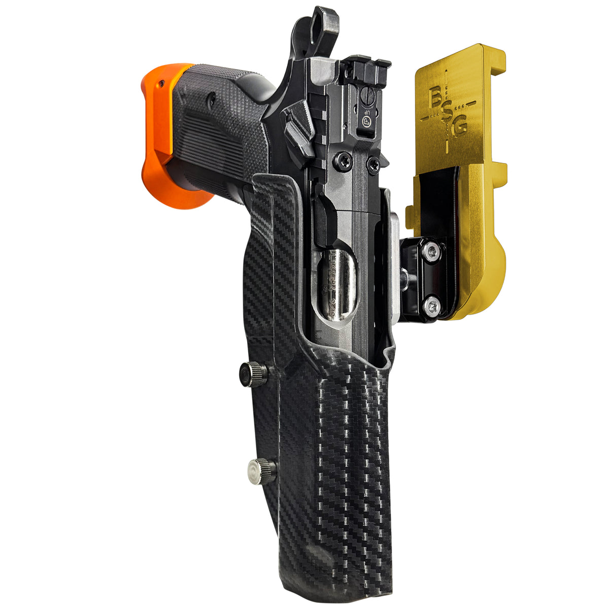 CZ Tactical Sport 3 Orange IPSC/USPSA Quick Mount Ball Joint Holster with 24K Gold Belt Attachment, Carbon Fiber Holster Shell