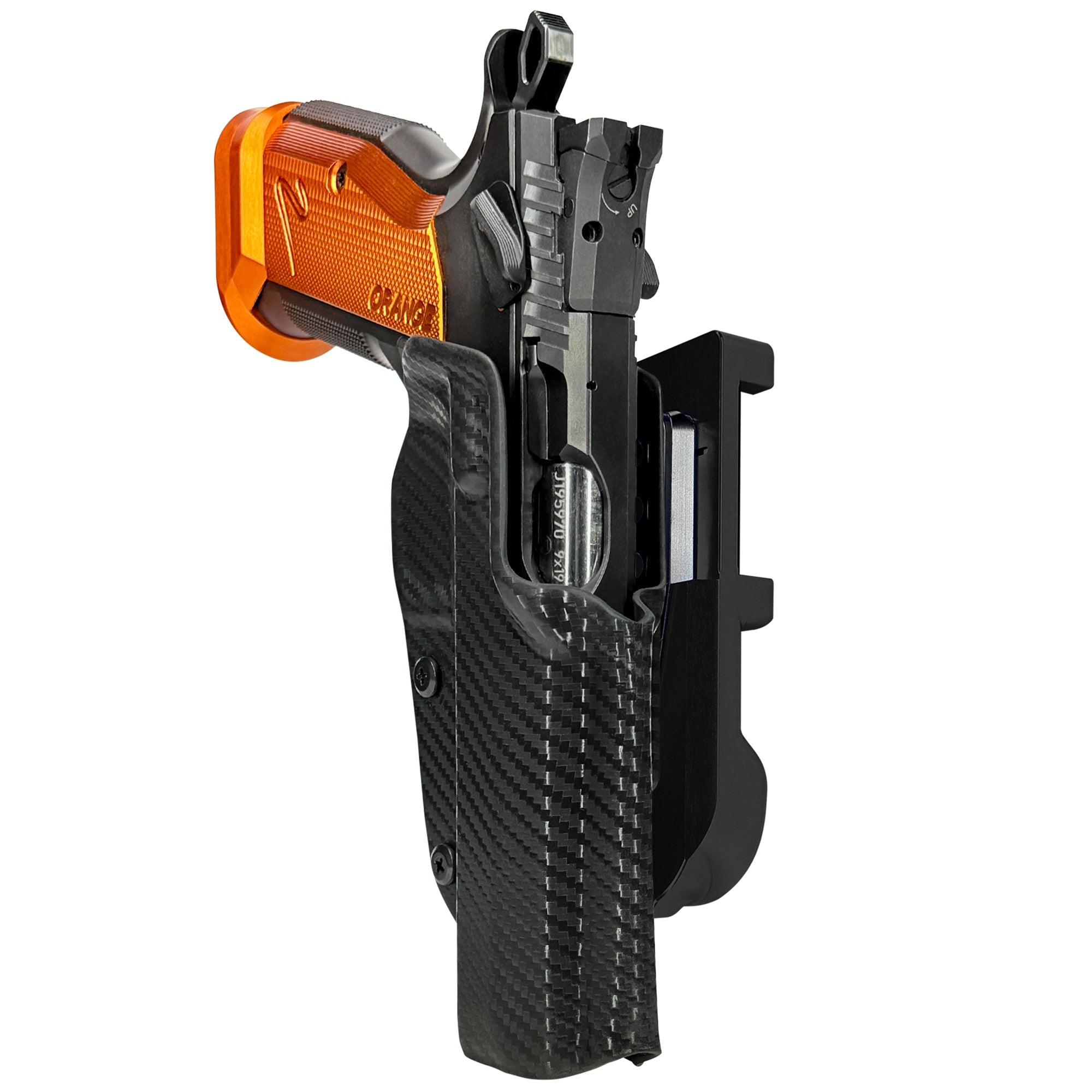 CZ TS2 Orange IDPA Quick Mount Holster with Black Belt Attachment, Carbon Fiber Holster Shell