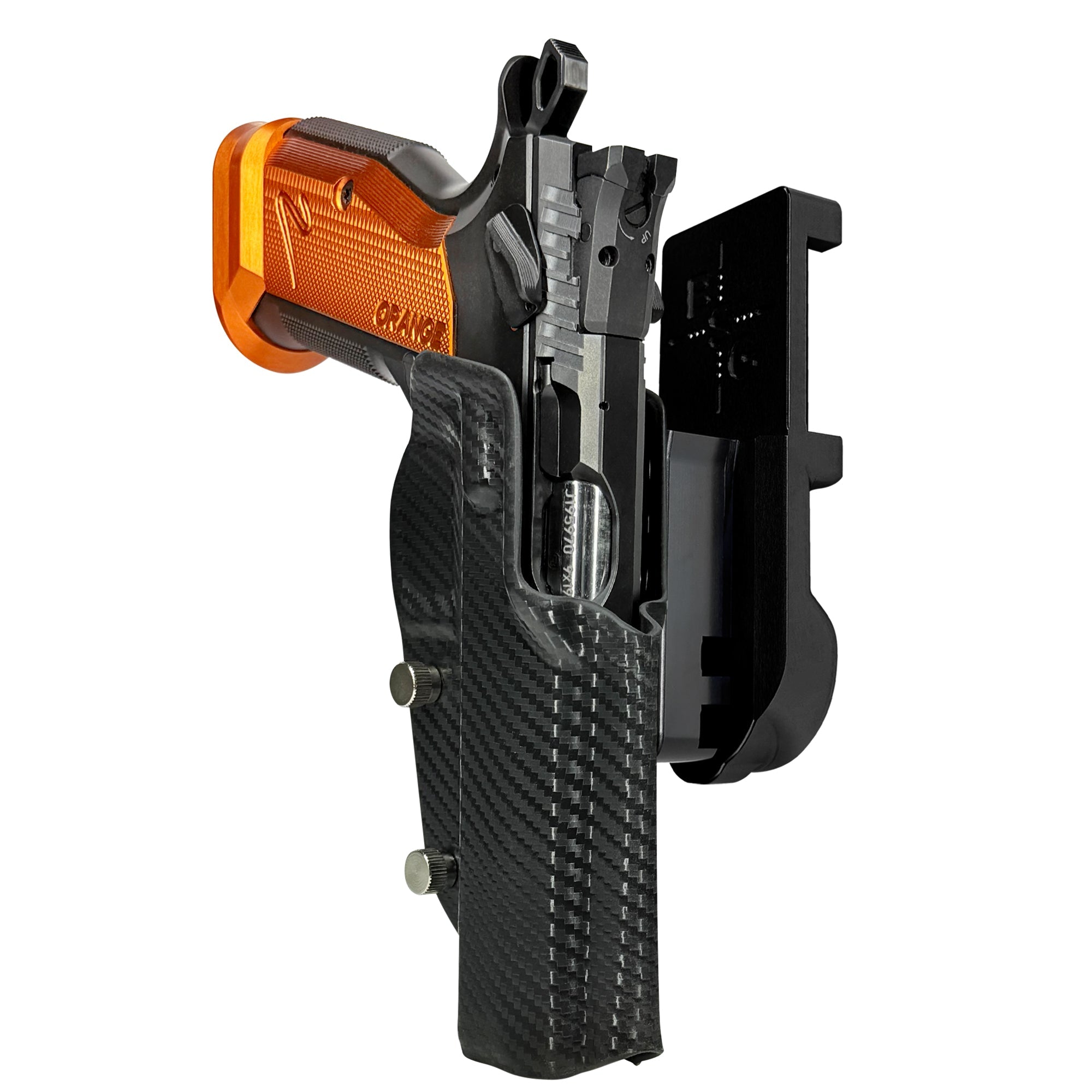 CZ TS2 Orange IPSC/USPA Quick Mount Holster with Black Belt Attachment, Carbon Fiber Holster Shell