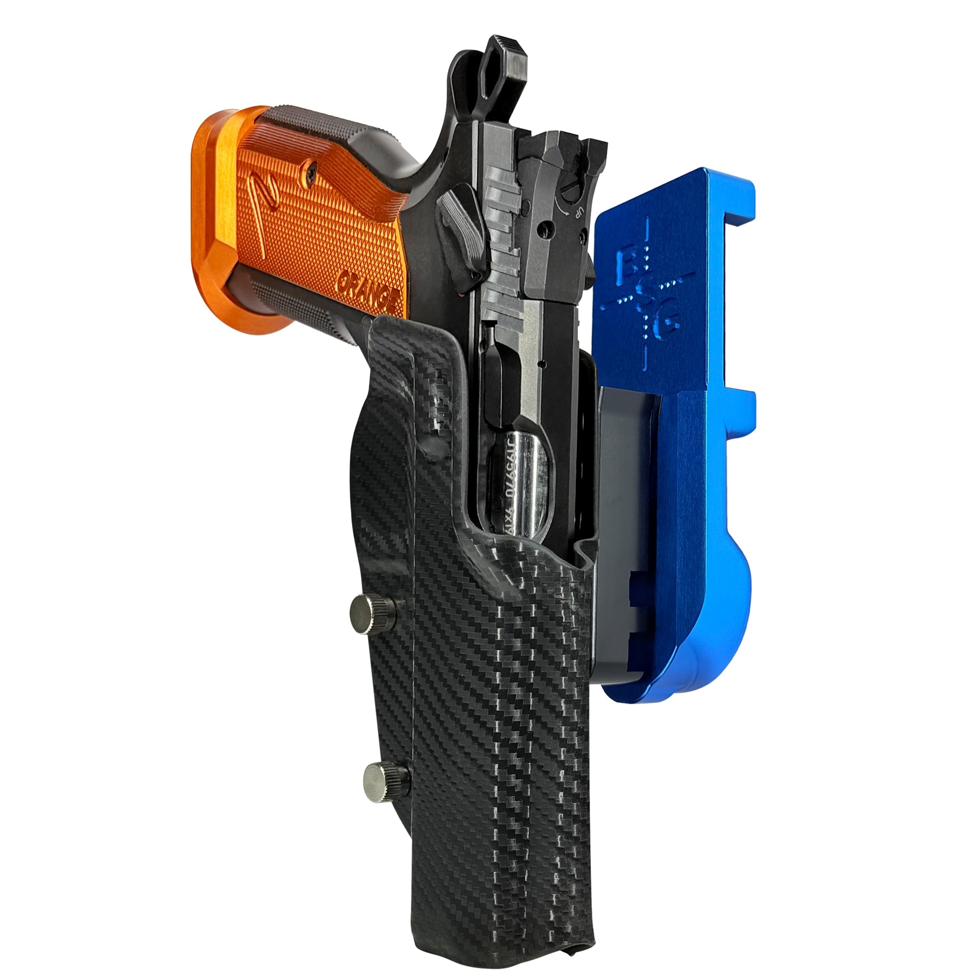 CZ TS2 Orange IPSC/USPA Quick Mount Holster with Blue Belt Attachment, Carbon Fiber Holster Shell