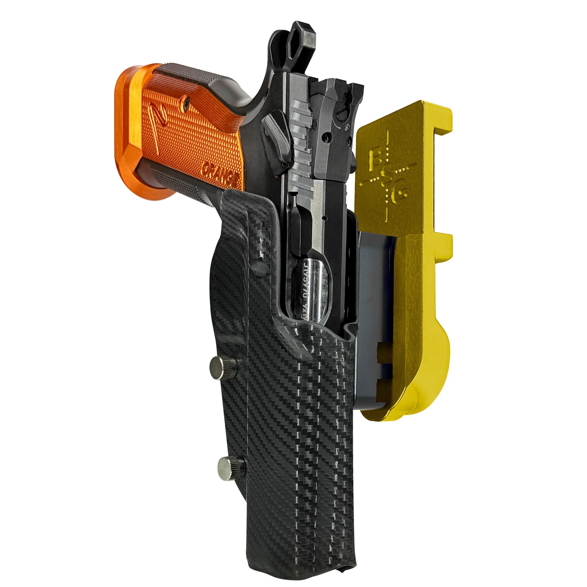 CZ TS2 Orange IPSC/USPA Quick Mount Holster with 24K Gold Belt Attachment, Carbon Fiber Holster Shell