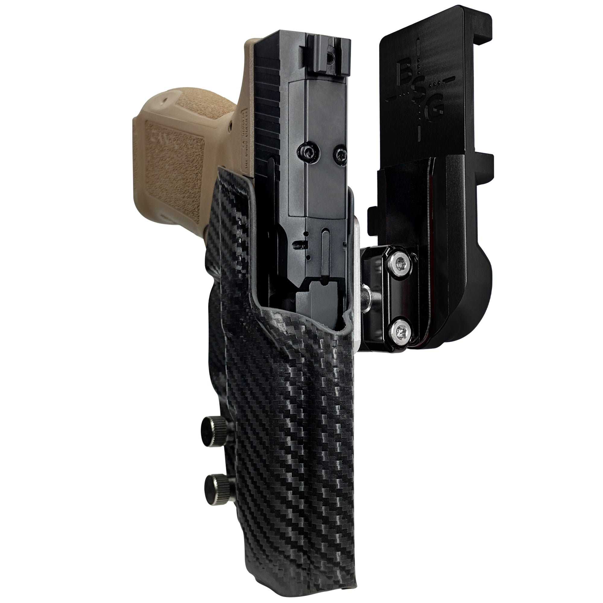 Canik METE MC9LS IPSC/USPA Quick Mount Ball Joint Holster with Black Belt Attachment, Carbon Fiber Holster Shell