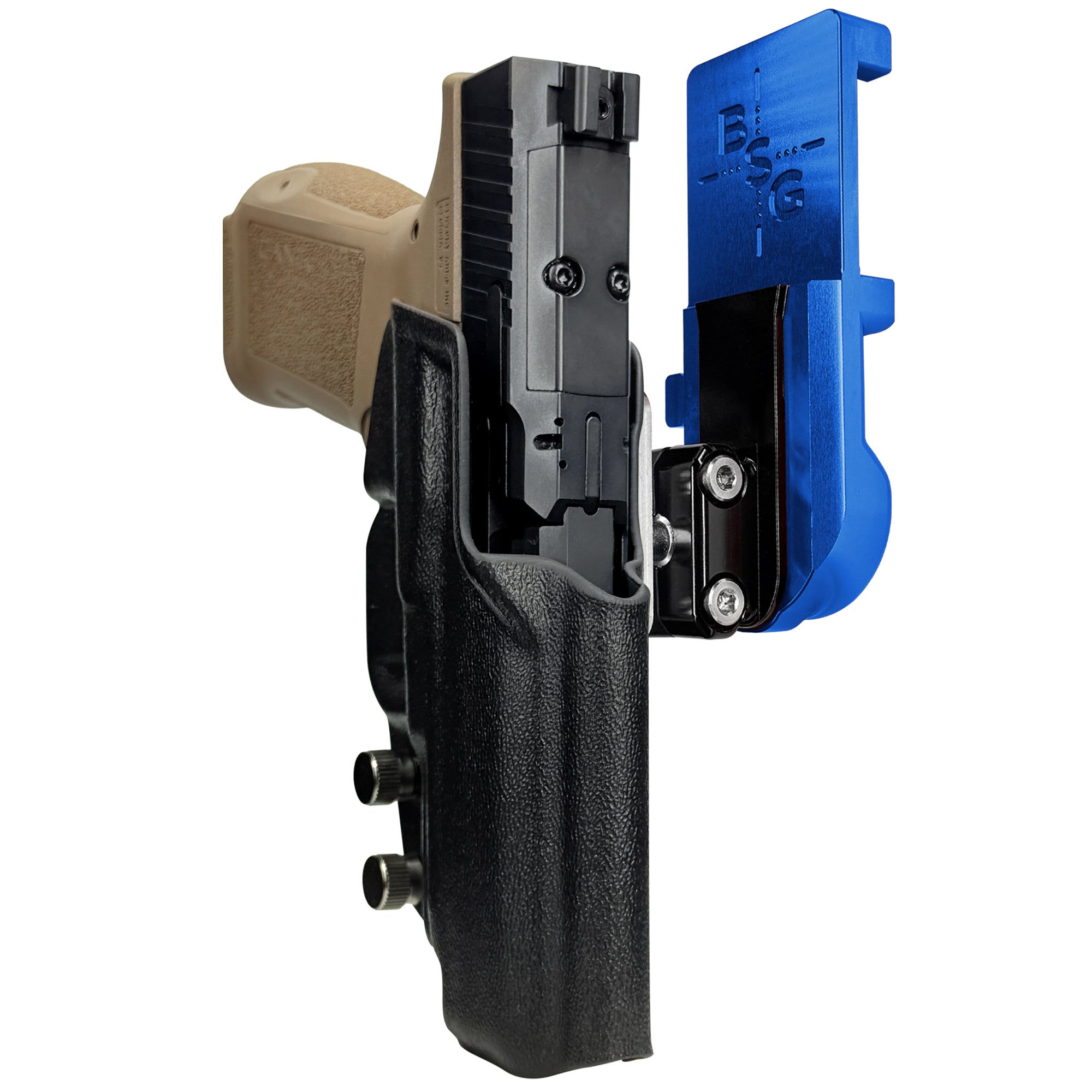 Canik METE MC9LS IPSC/USPA Quick Mount Ball Joint Holster with Blue Belt Attachment, Black Holster Shell