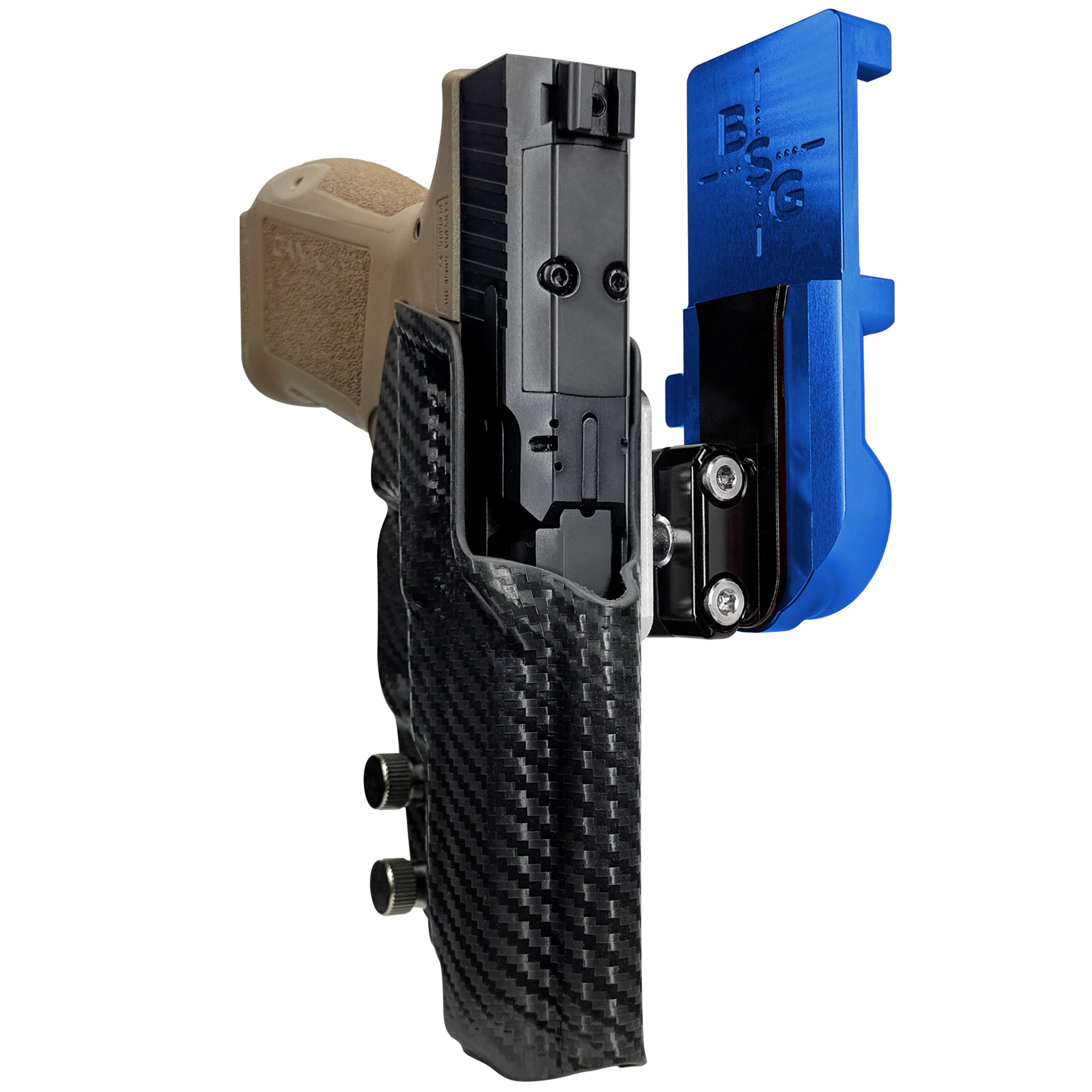 Canik METE MC9LS IPSC/USPA Quick Mount Ball Joint Holster with Blue Belt Attachment, Carbon Fiber Holster Shell