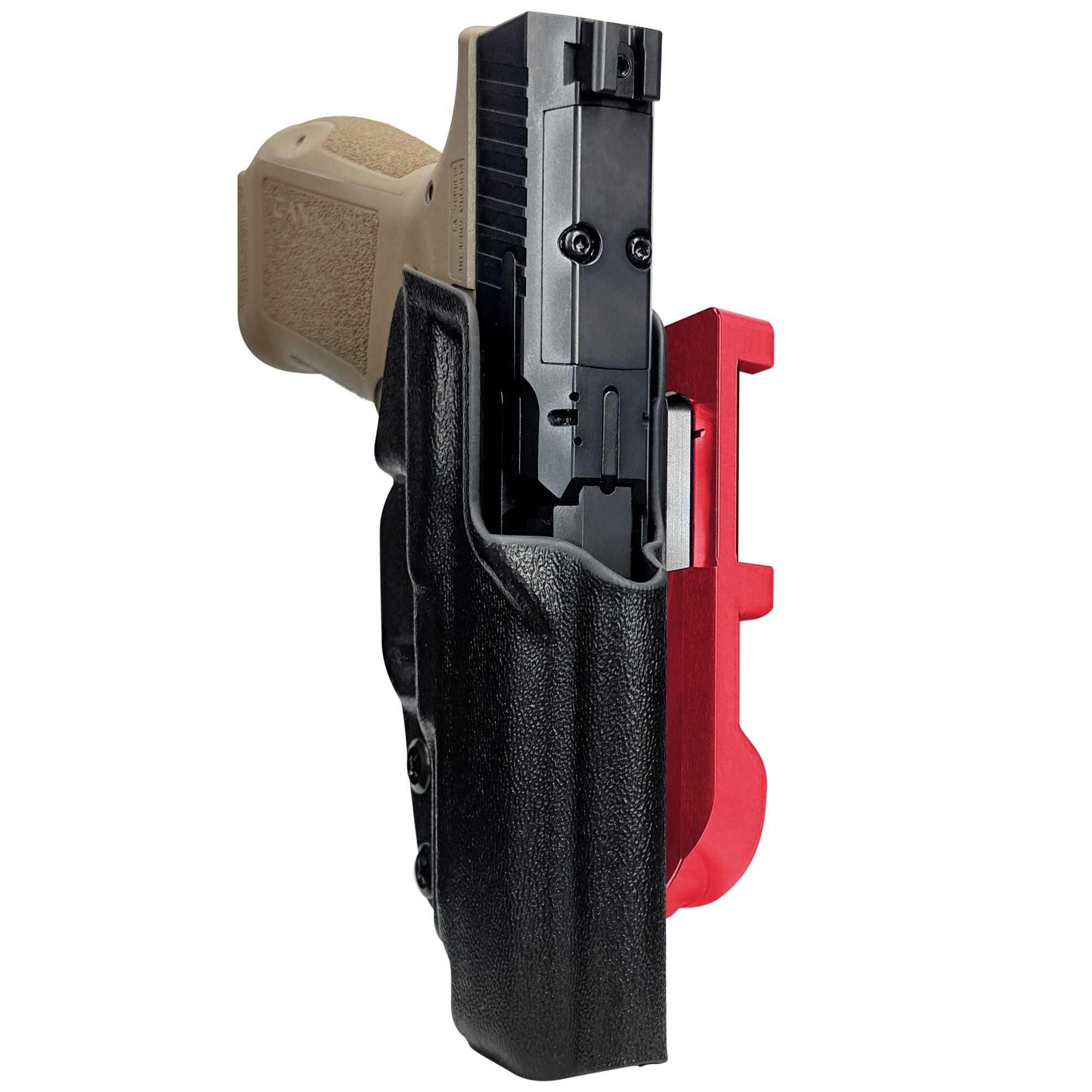 Canik METE MC9LS IDPA Quick Mount Holster with Red Belt Attachment, Black Holster Shell