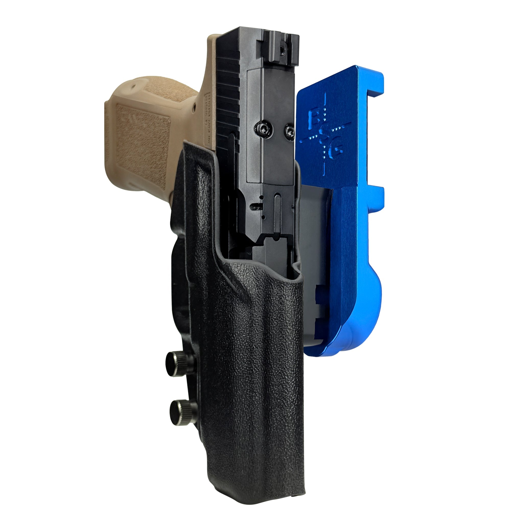 Canik METE MC9LS IPSC/USPA Quick Mount Holster with Blue Belt Attachment, Black Holster Shell