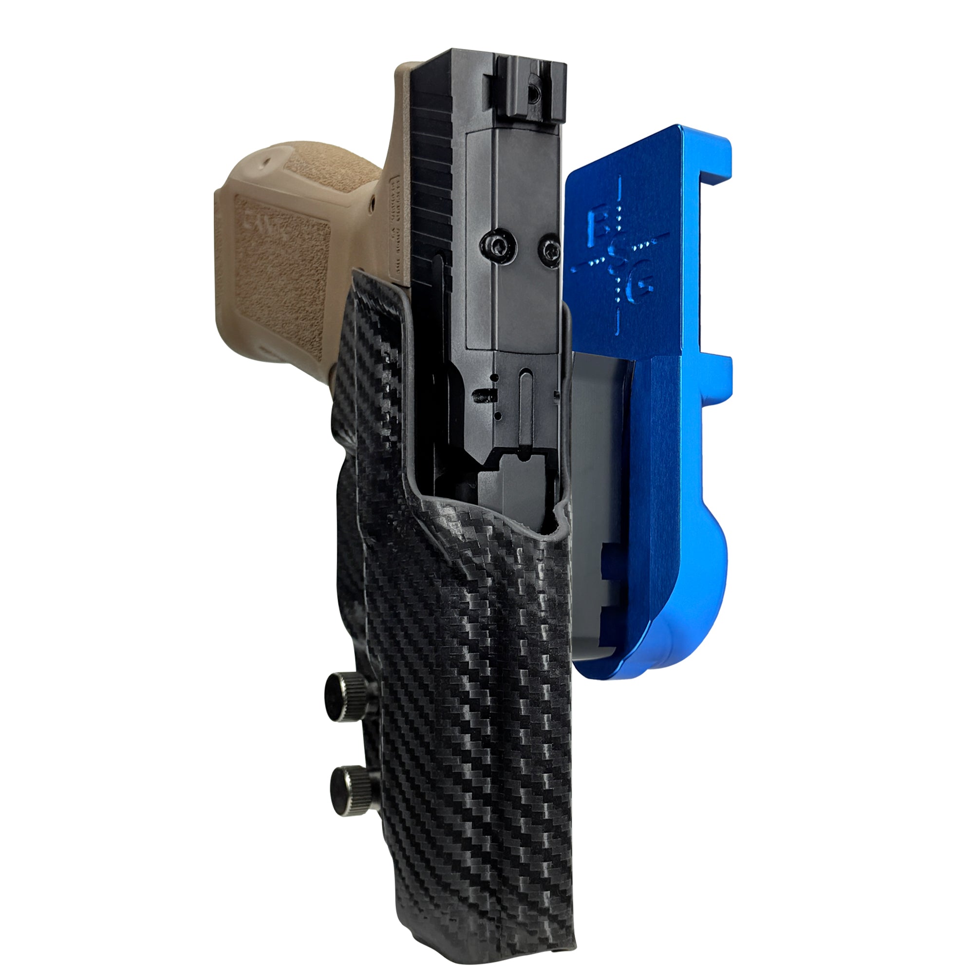 Canik METE MC9LS IPSC/USPA Quick Mount Holster with Blue Belt Attachment, Carbon Fiber Holster Shell