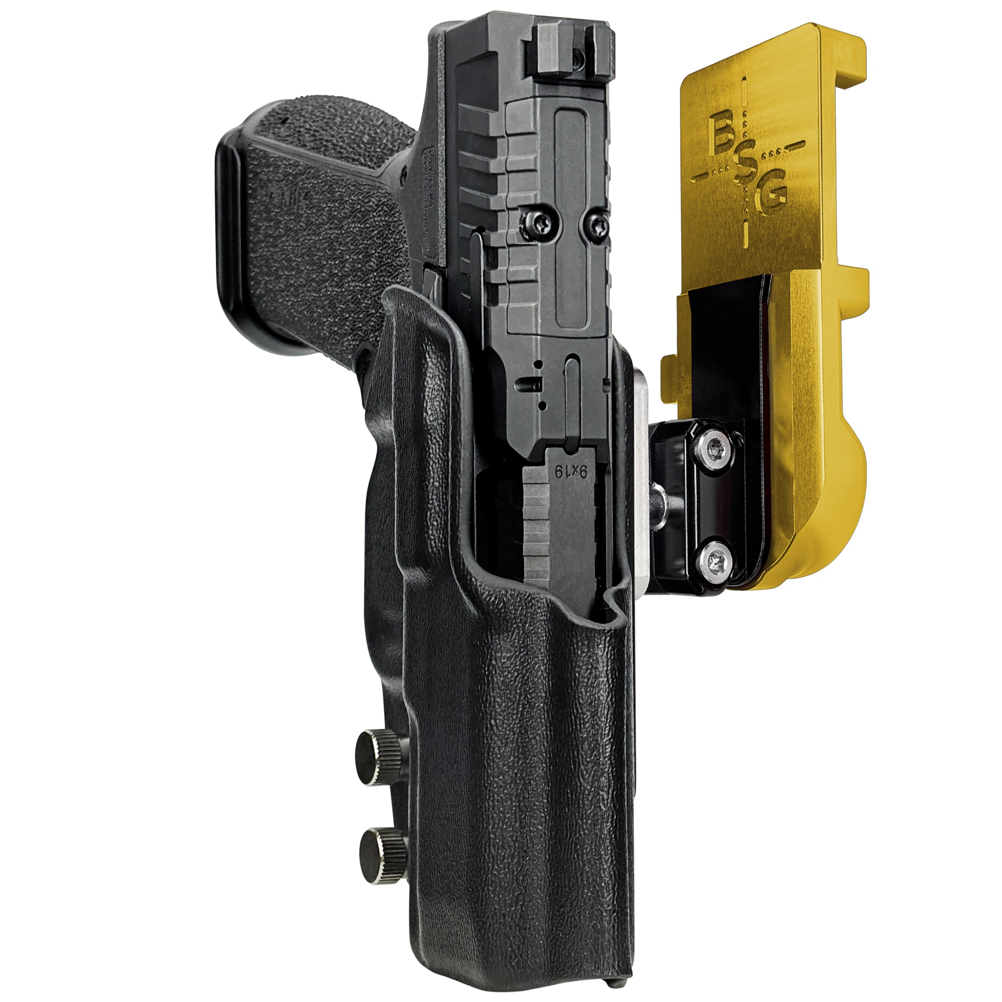 Canik MC9 PRIME IPSC/USPA Quick Mount Ball Joint Holster with 24K Gold Belt Attachment, Black Holster Shell