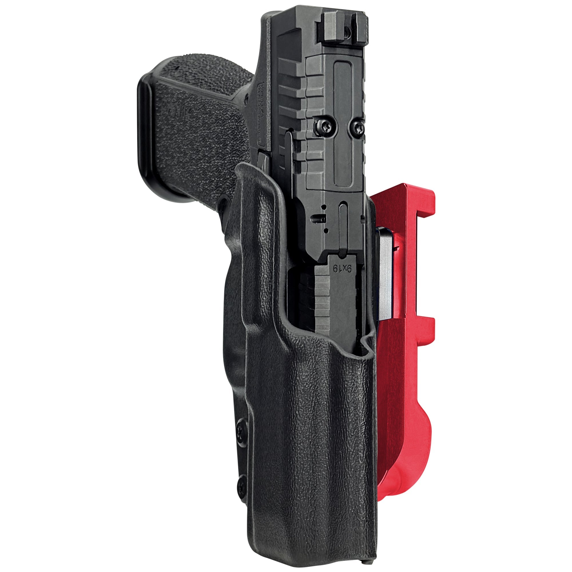 Canik MC9 PRIME IDPA Quick Mount Holster with Red Belt Attachment, Black Holster Shell