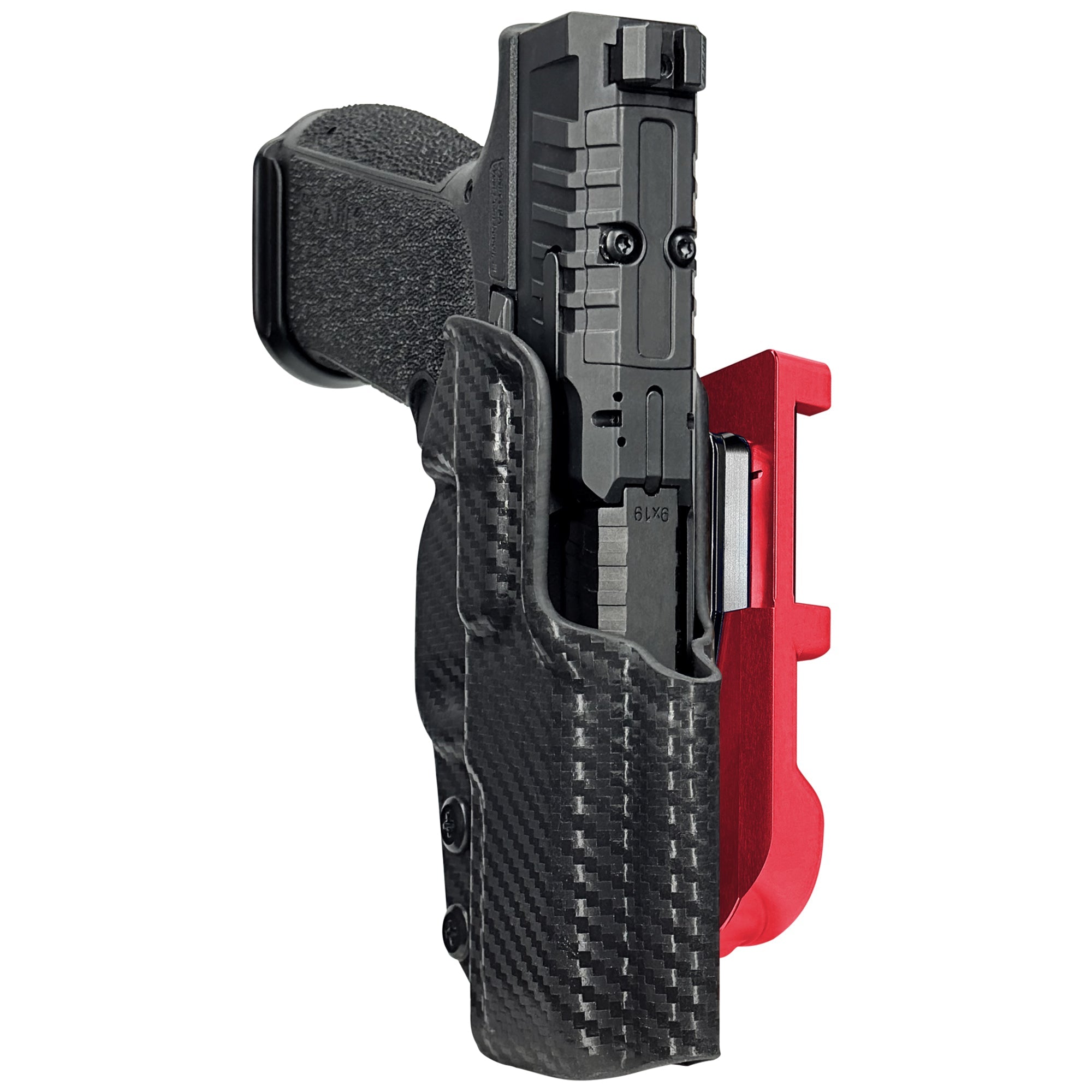 Canik MC9 PRIME IDPA Quick Mount Holster with Red Belt Attachment, Carbon Fiber Holster Shell
