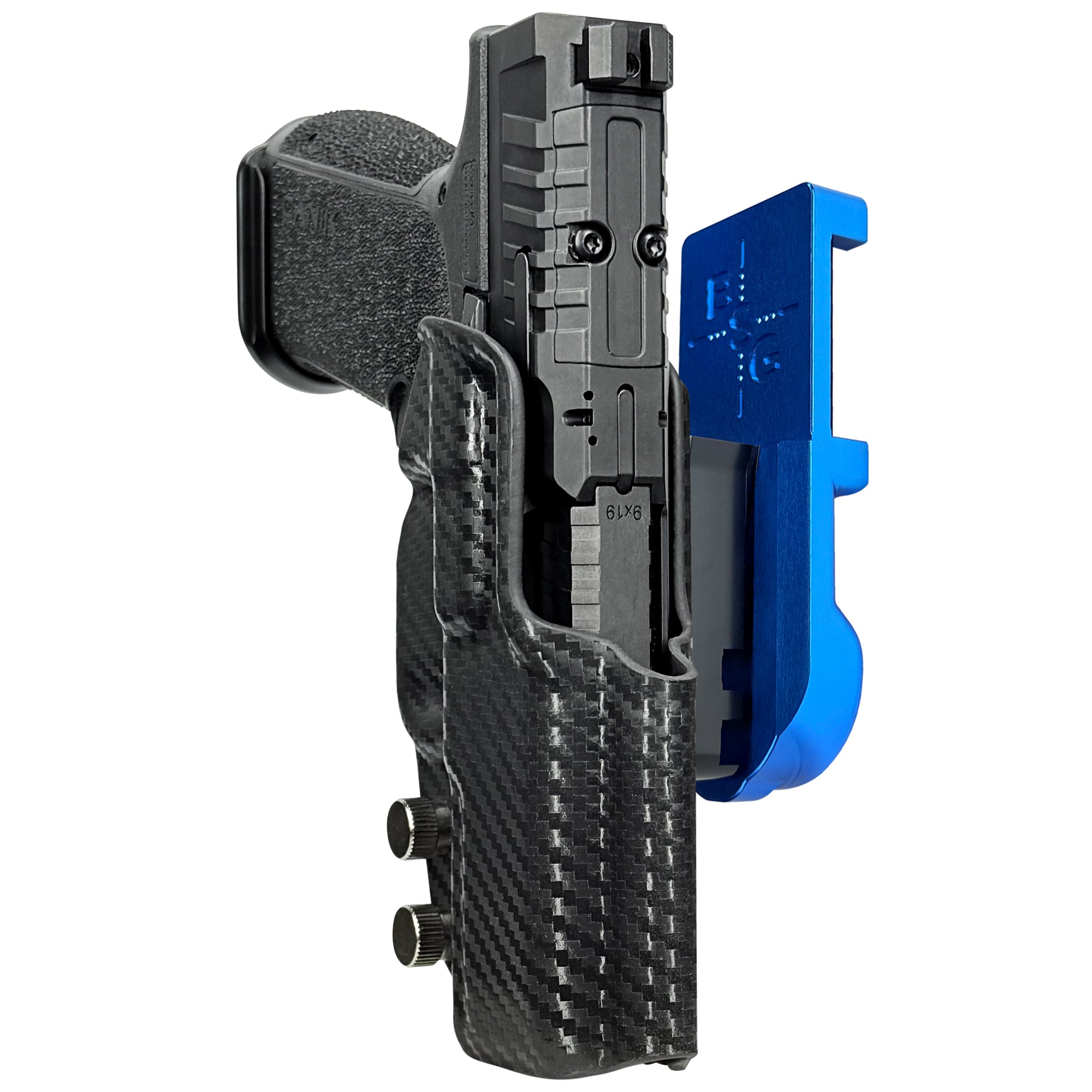 Canik MC9 PRIME IPSC/USPA Quick Mount Holster with Blue Belt Attachment, Carbon Fiber Holster Shell