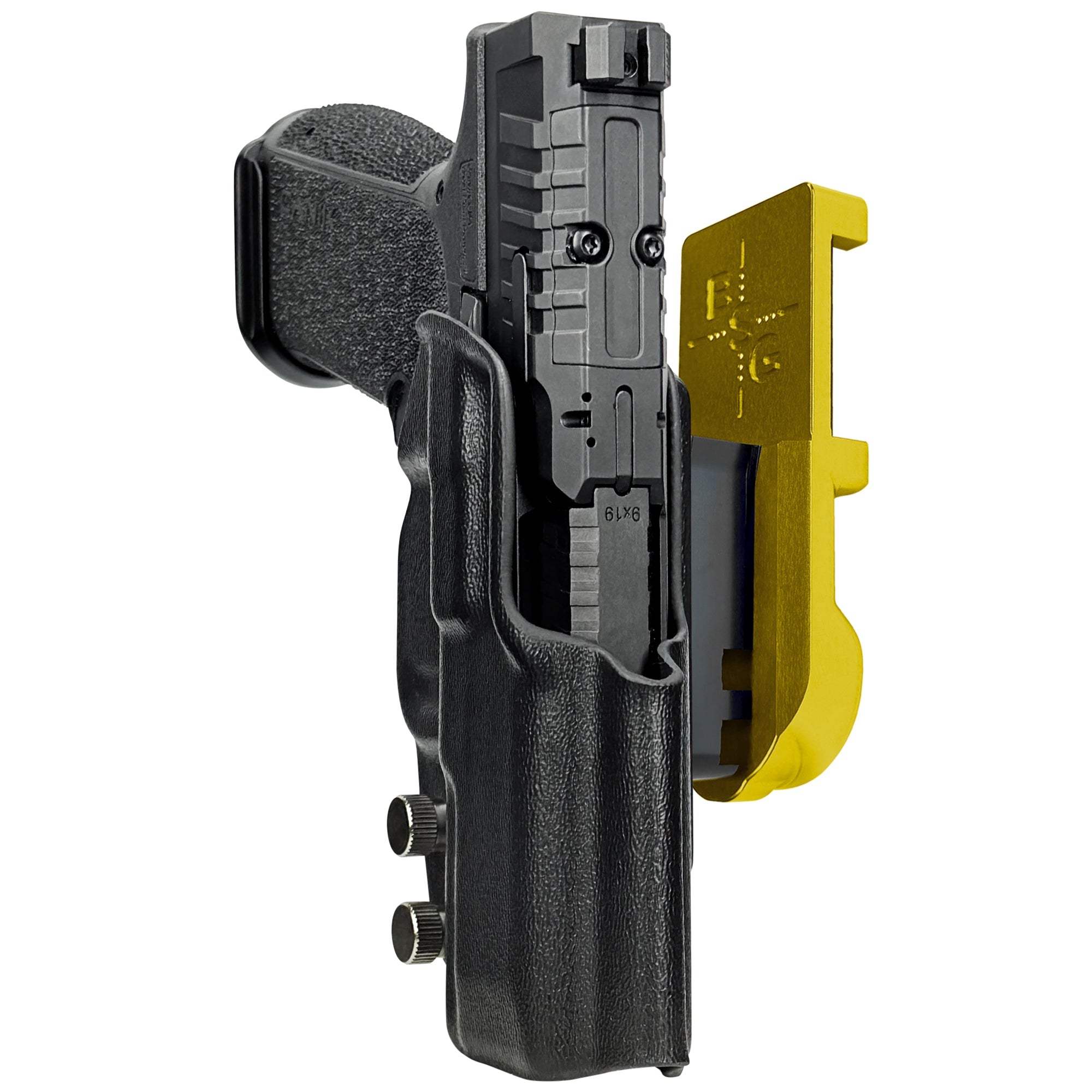 Canik MC9 PRIME IPSC/USPA Quick Mount Holster with 24K Gold Belt Attachment, Black Holster Shell