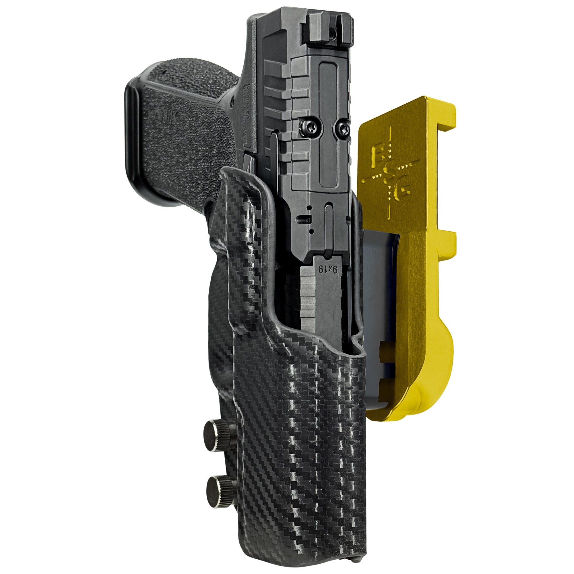 Canik MC9 PRIME IPSC/USPA Quick Mount Holster with 24K Gold Belt Attachment, Carbon Fiber Holster Shell