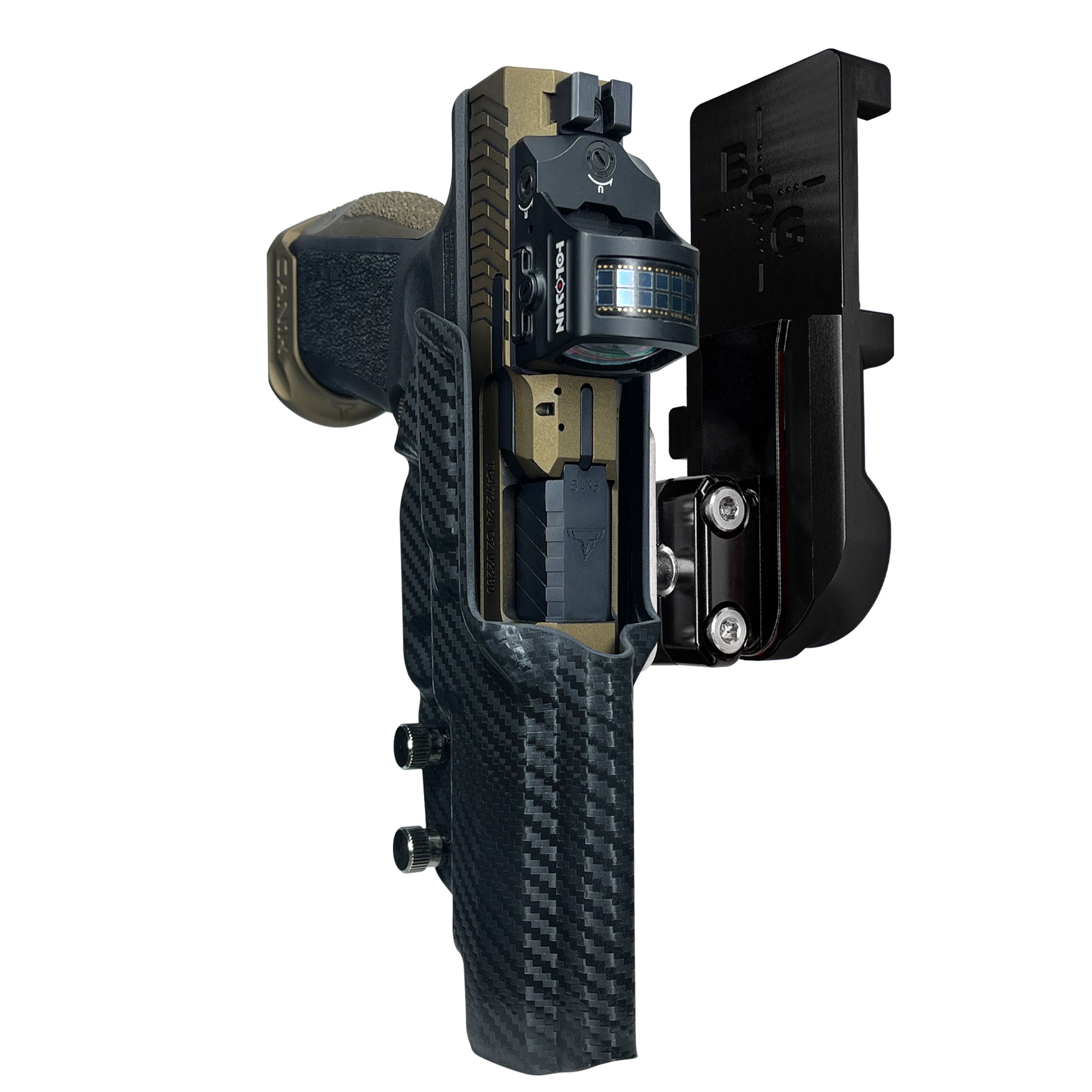 Canik TTI Combat IPSC/USPA Quick Mount Ball Joint Holster with Black Belt Attachment, Carbon Fiber Holster Shell