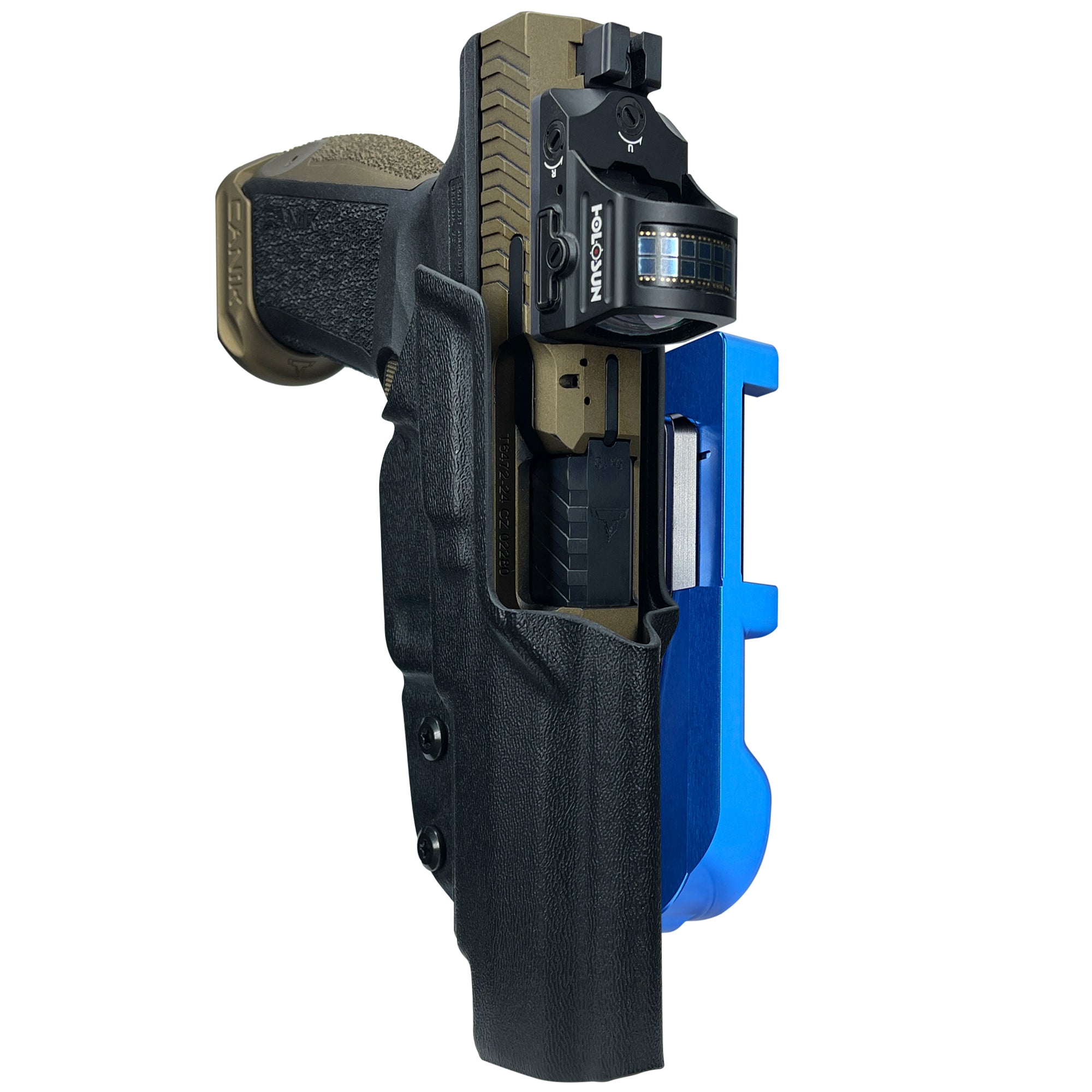 Canik TTI Combat IDPA Quick Mount Holster with Blue Belt Attachment, Black Holster Shell
