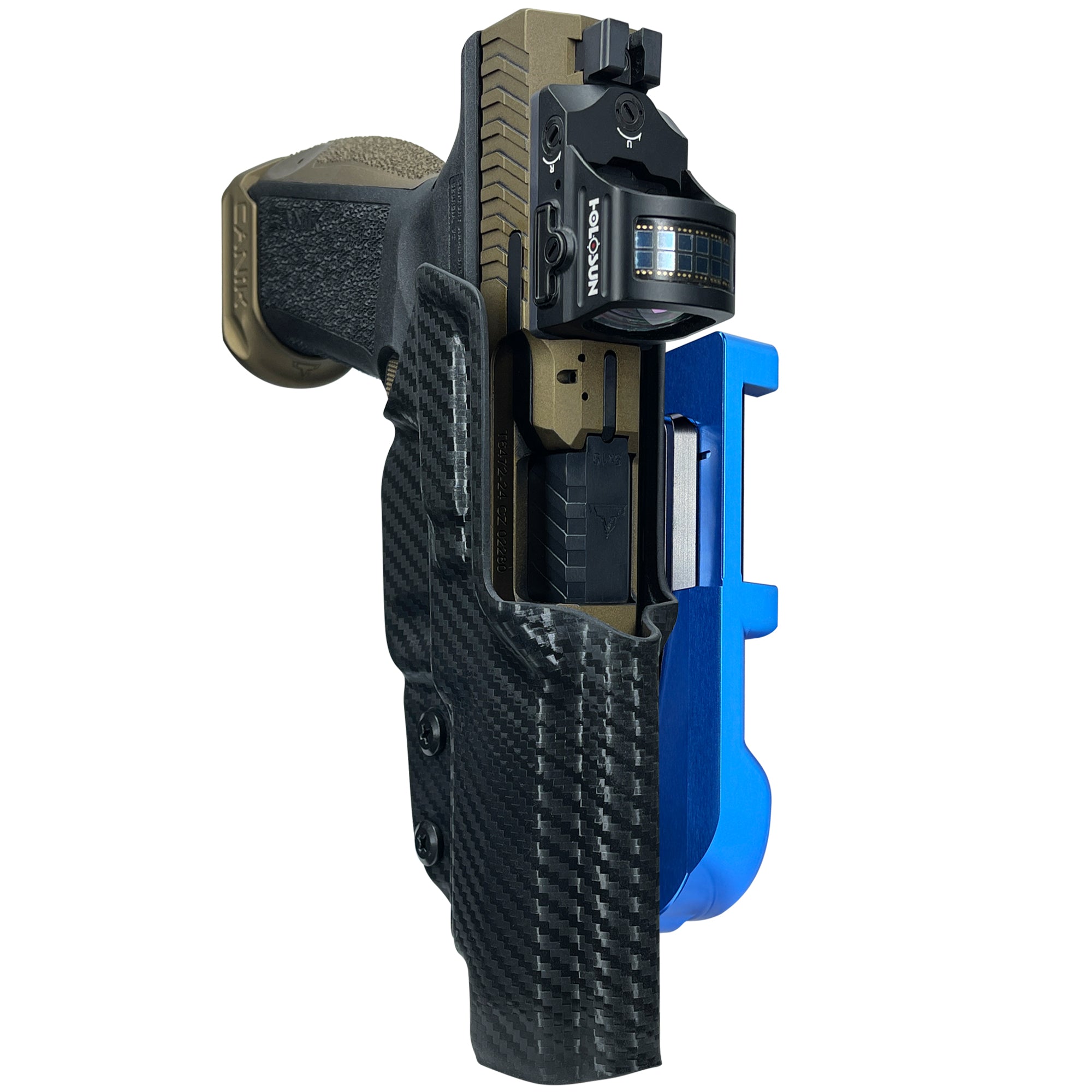 Canik TTI Combat IDPA Quick Mount Holster with Blue Belt Attachment, Carbon Fiber Holster Shell