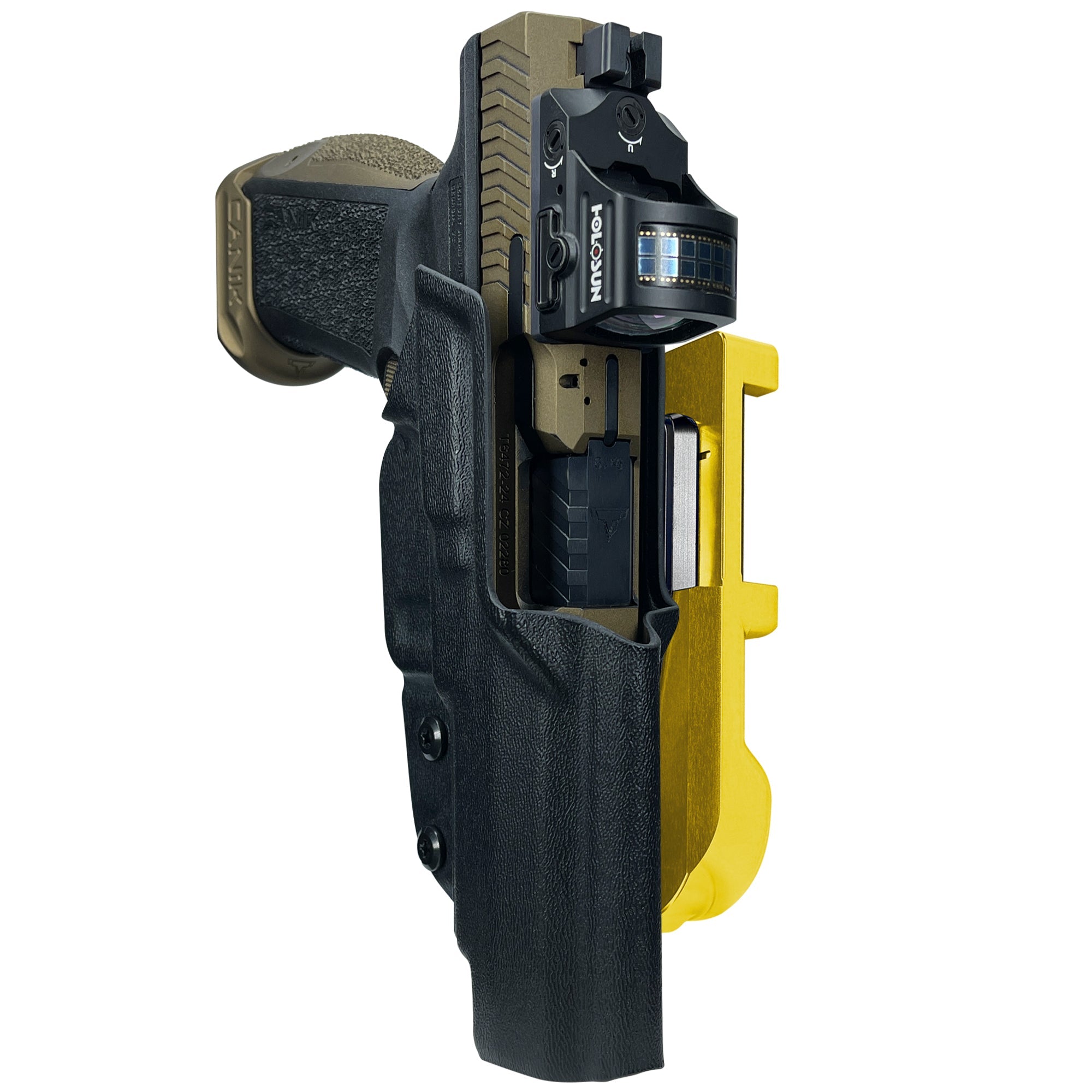 Canik TTI Combat IDPA Quick Mount Holster with 24K Gold Belt Attachment, Black Holster Shell