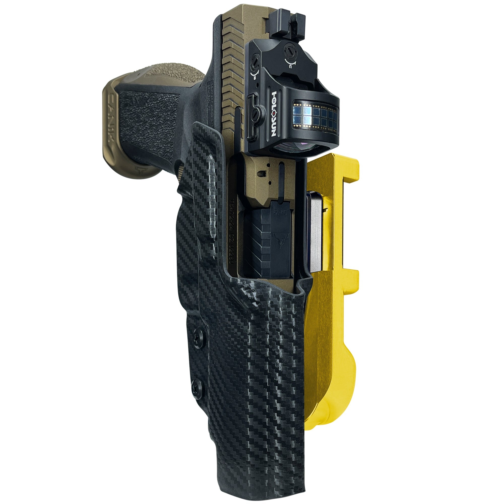 Canik TTI Combat IDPA Quick Mount Holster with 24K Gold Belt Attachment, Carbon Fiber Holster Shell
