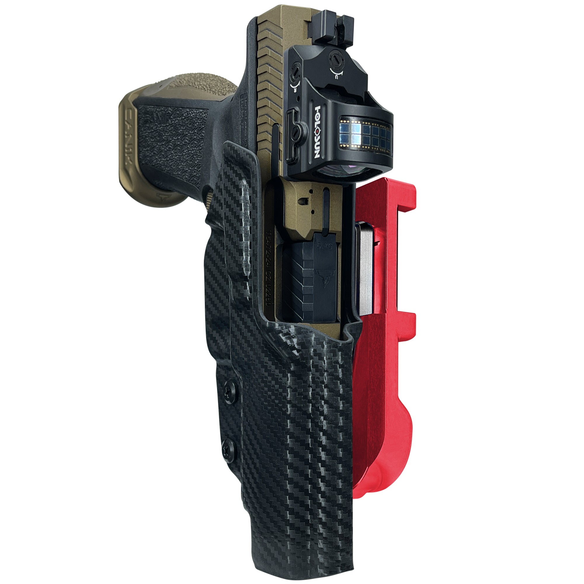 Canik TTI Combat IDPA Quick Mount Holster with Red Belt Attachment, Carbon Fiber Holster Shell