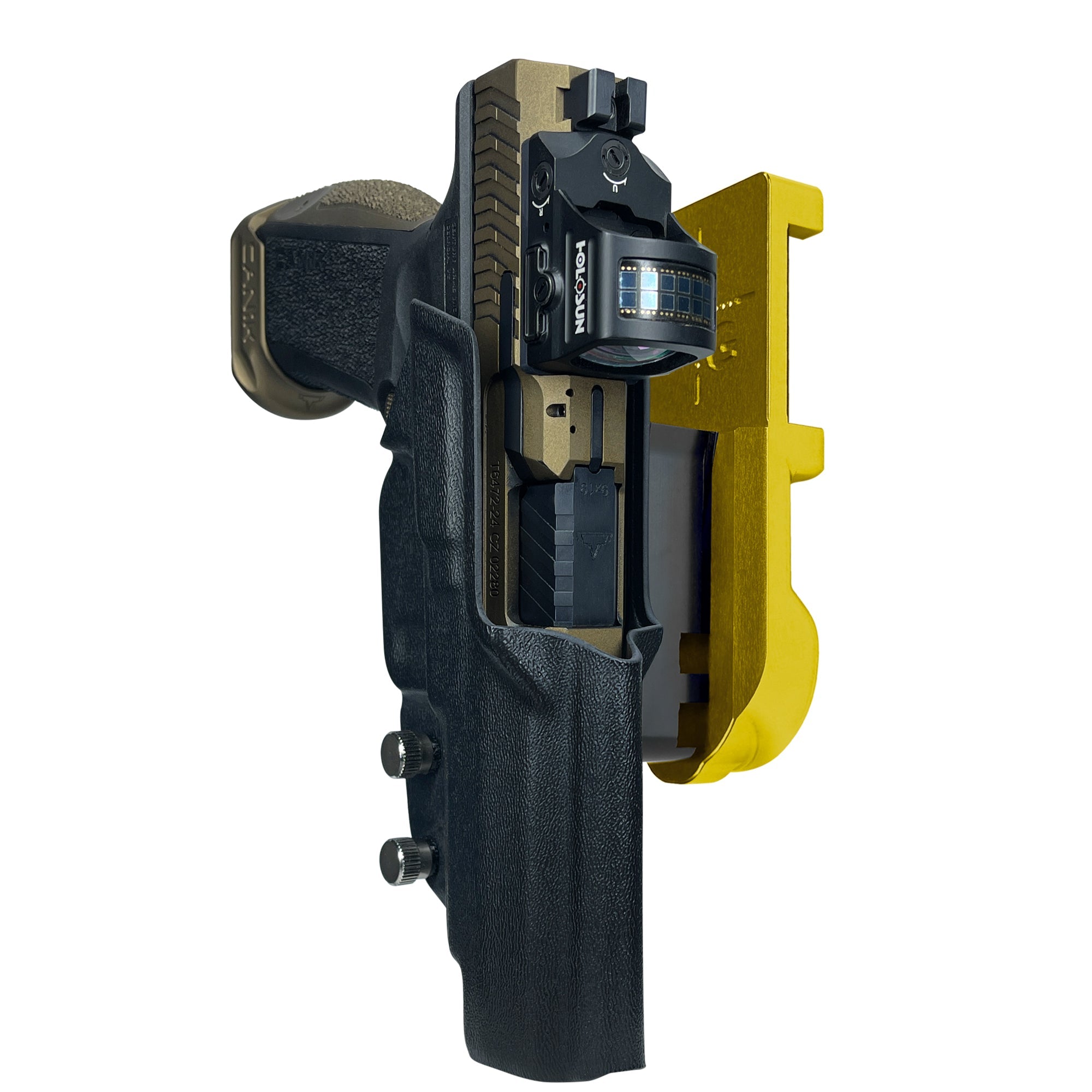 Canik TTI Combat IPSC/USPA Quick Mount Holster with 24K Gold Belt Attachment, Black Holster Shell