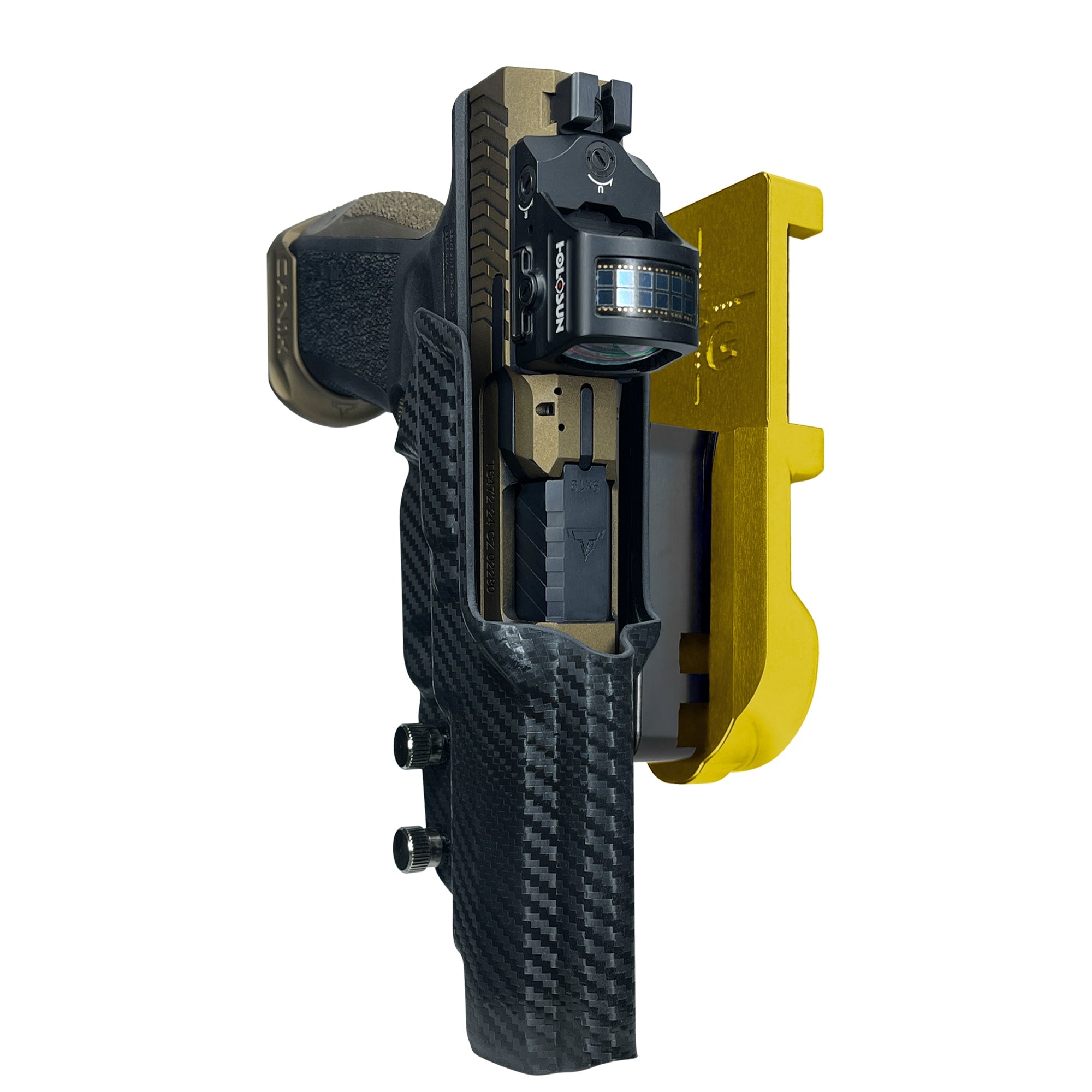 Canik TTI Combat IPSC/USPA Quick Mount Holster with 24K Gold Belt Attachment, Carbon Fiber Holster Shell