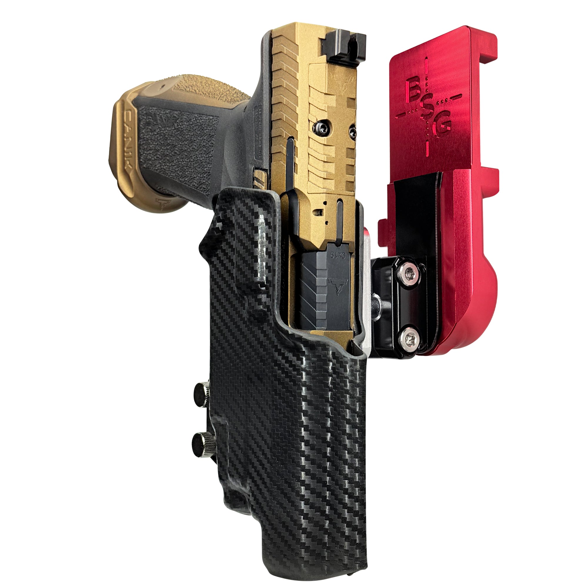 TTI Combat TLR-7X IPSC/USPA Quick Mount Ball Joint Holster with Red Belt Attachment, Carbon Fiber Holster Shell