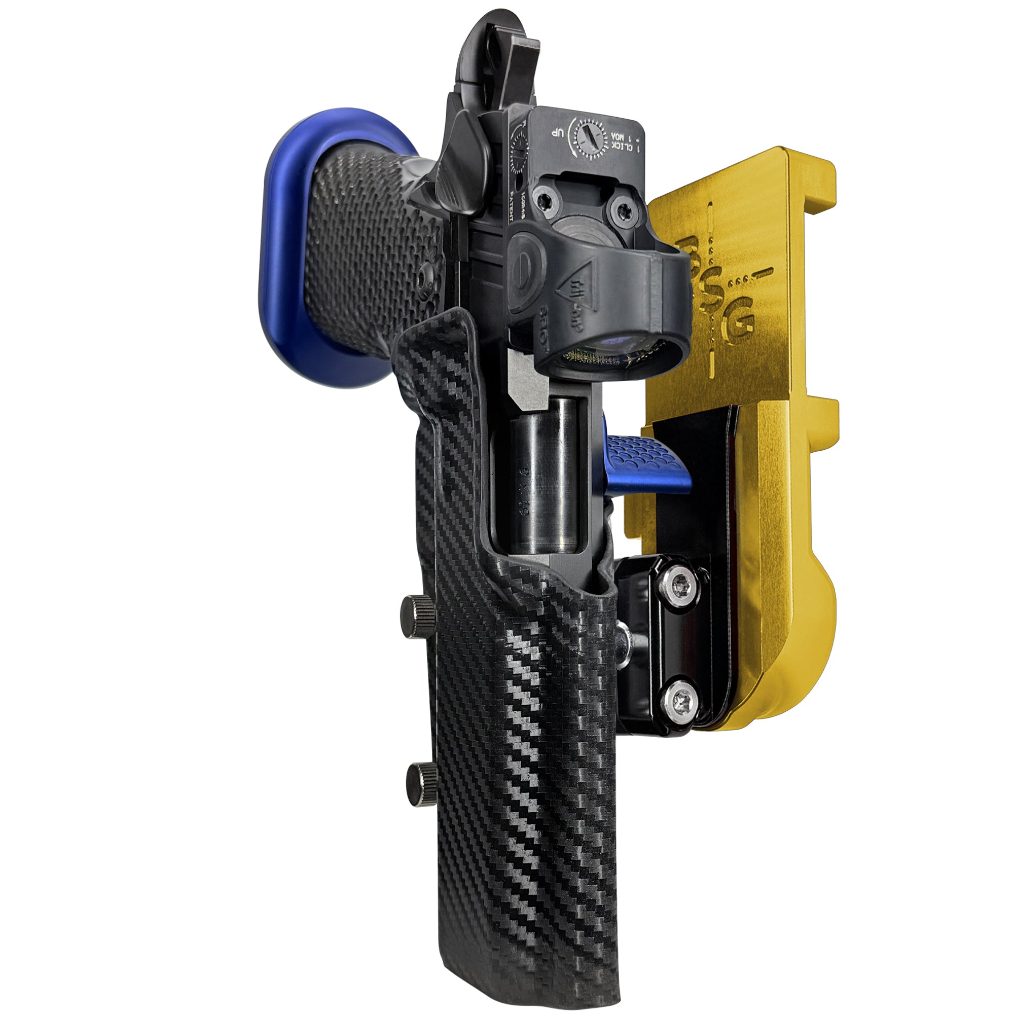 MPA DS9 LOC V2 IPSC/USPA Quick Mount Ball Joint Holster with 24K Gold Belt Attachment, Carbon Fiber Holster Shell