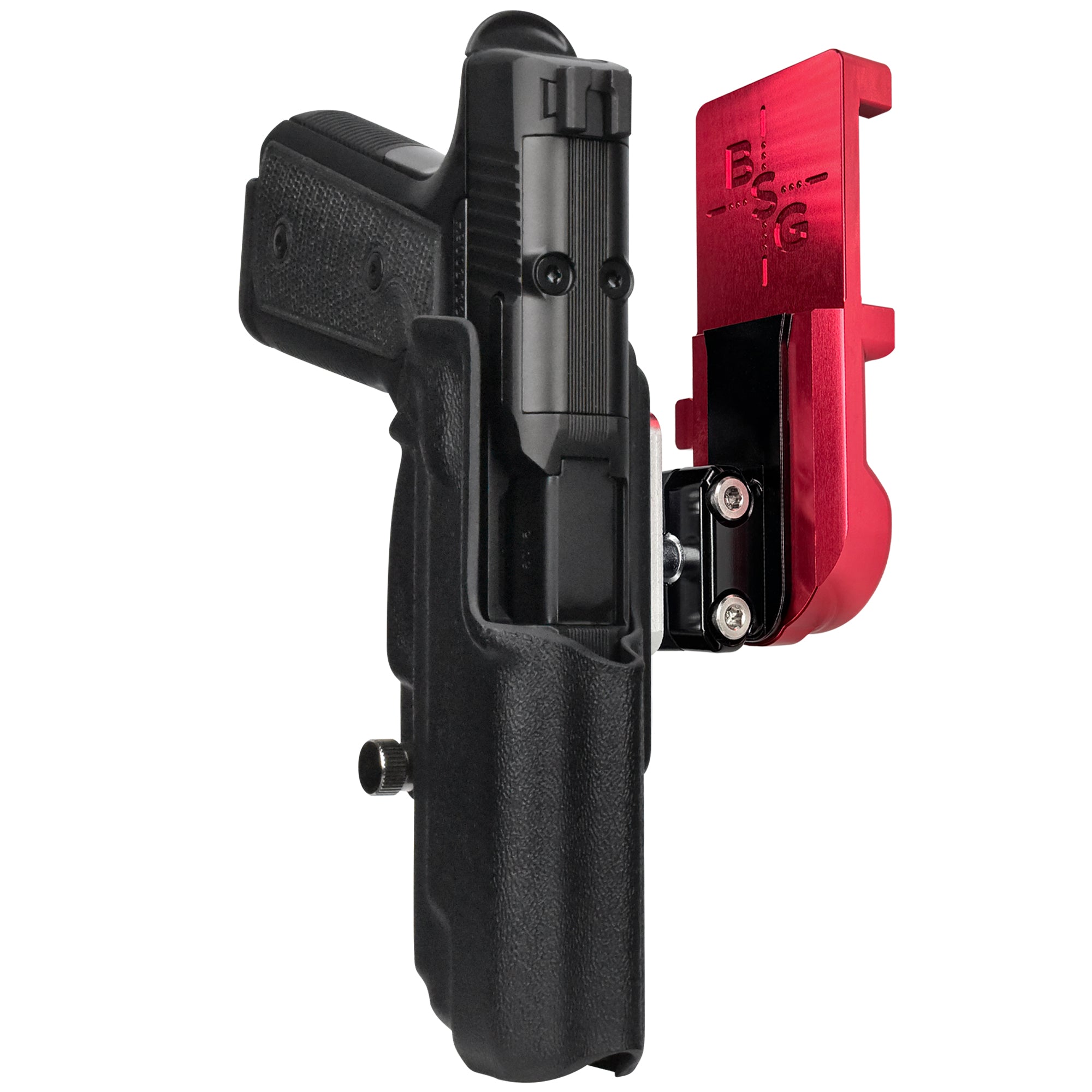 Daniel Defense H9 IPSC/USPA Quick Mount Ball Joint Holster with Red Belt Attachment, Black Holster Shell