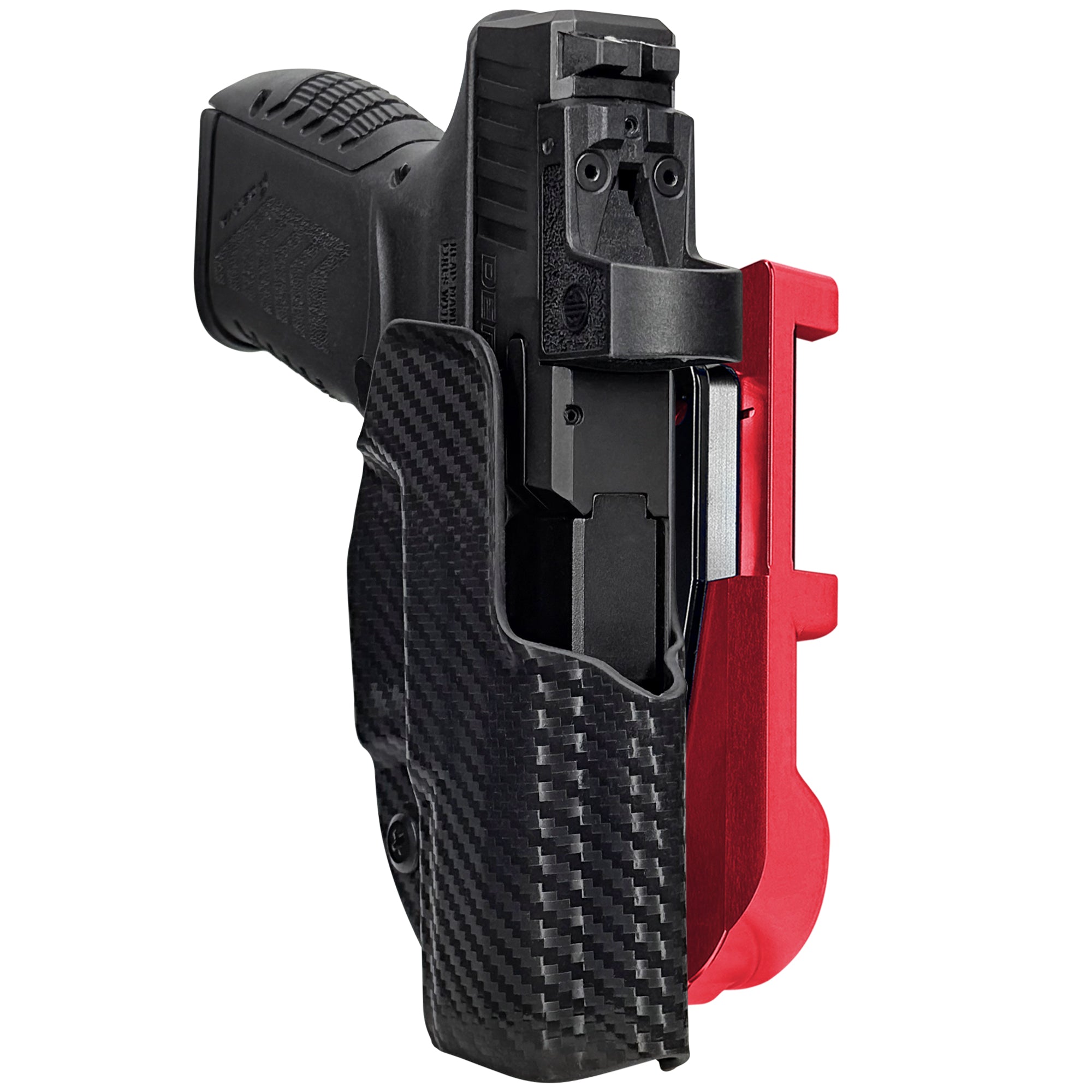 Derya DY9Z IDPA Quick Mount Holster with Red Belt Attachment, Carbon Fiber Holster Shell