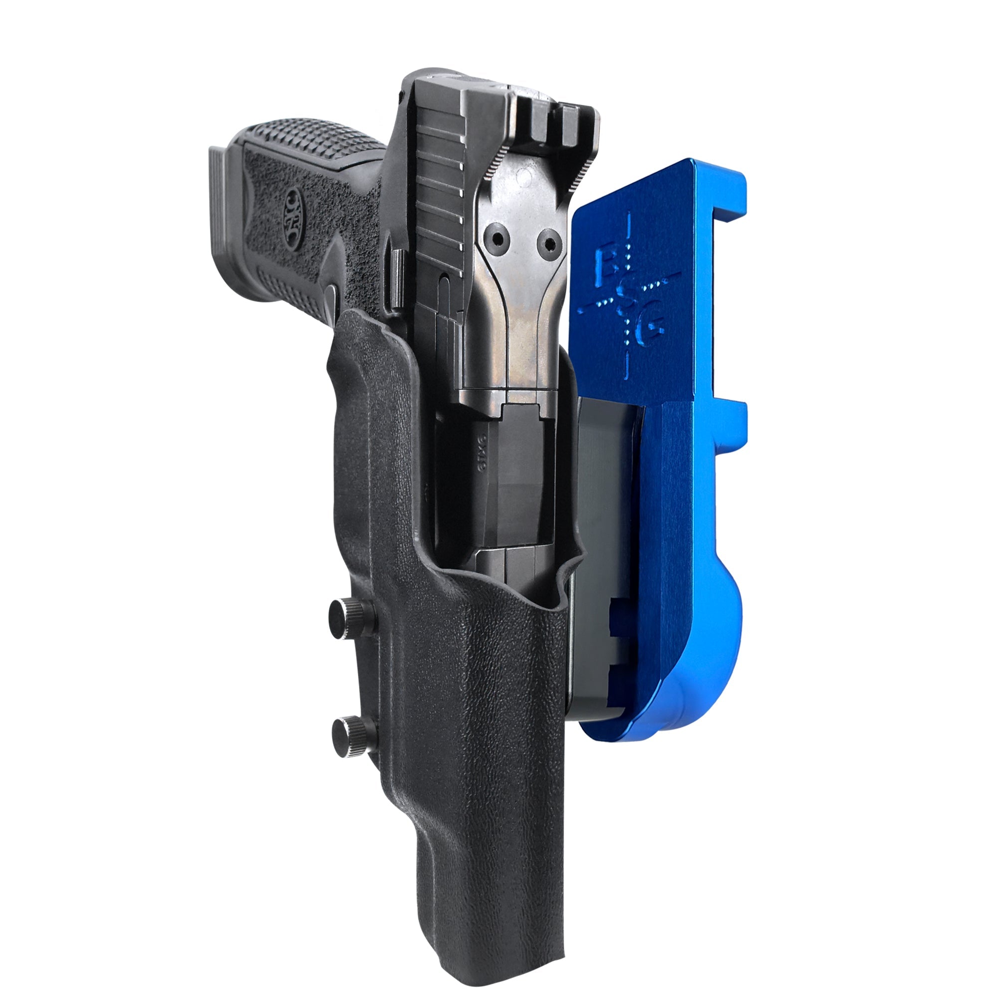FN 509 LS Edge IPSC/USPA Quick Mount Holster with Blue Belt Attachment, Black Holster Shell