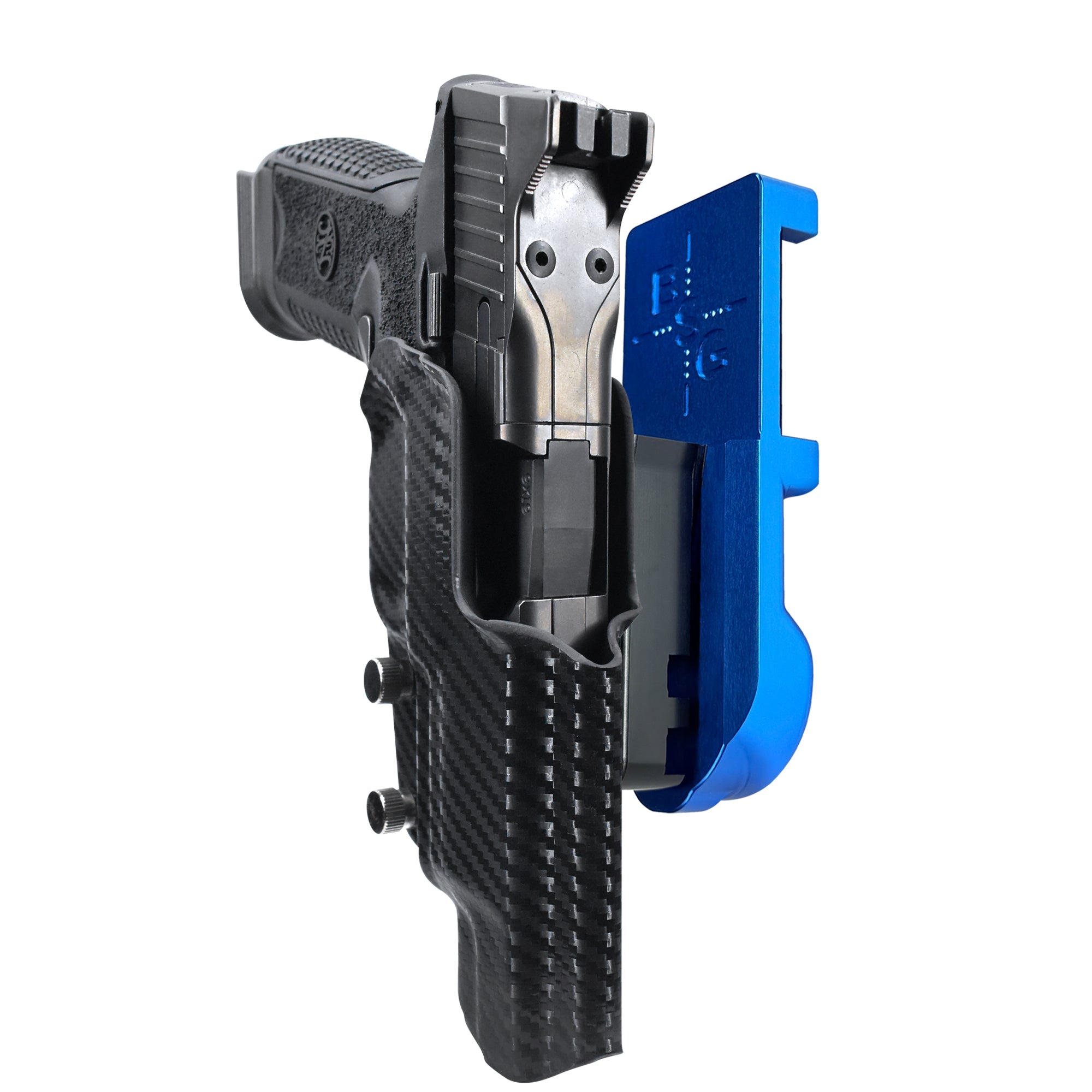 FN 509 LS Edge IPSC/USPA Quick Mount Holster with Blue Belt Attachment, Carbon Fiber Holster Shell