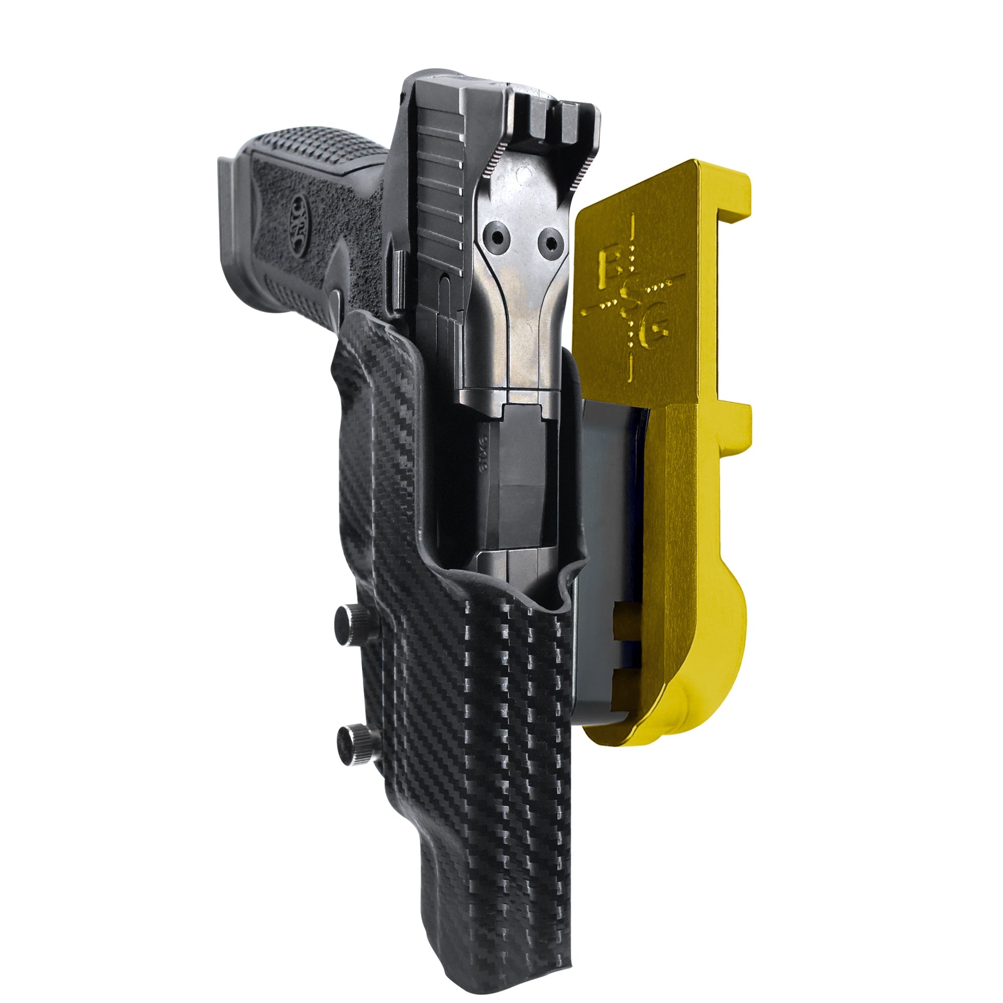 FN 509 LS Edge IPSC/USPA Quick Mount Holster with 24K Gold Belt Attachment, Carbon Fiber Holster Shell
