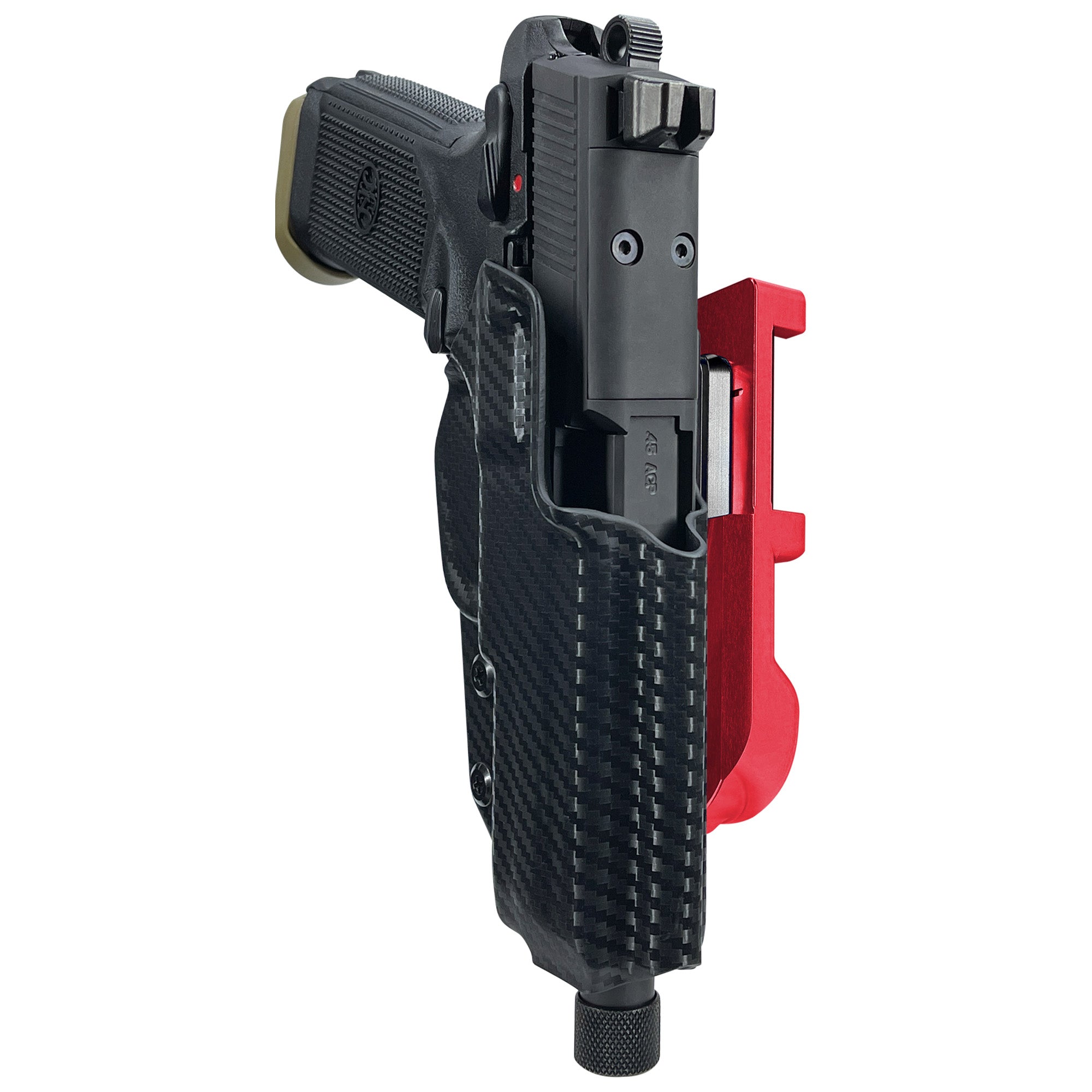 FN FNX 45 Tactical IDPA Quick Mount Holster with Red Belt Attachment, Carbon Fiber Holster Shell