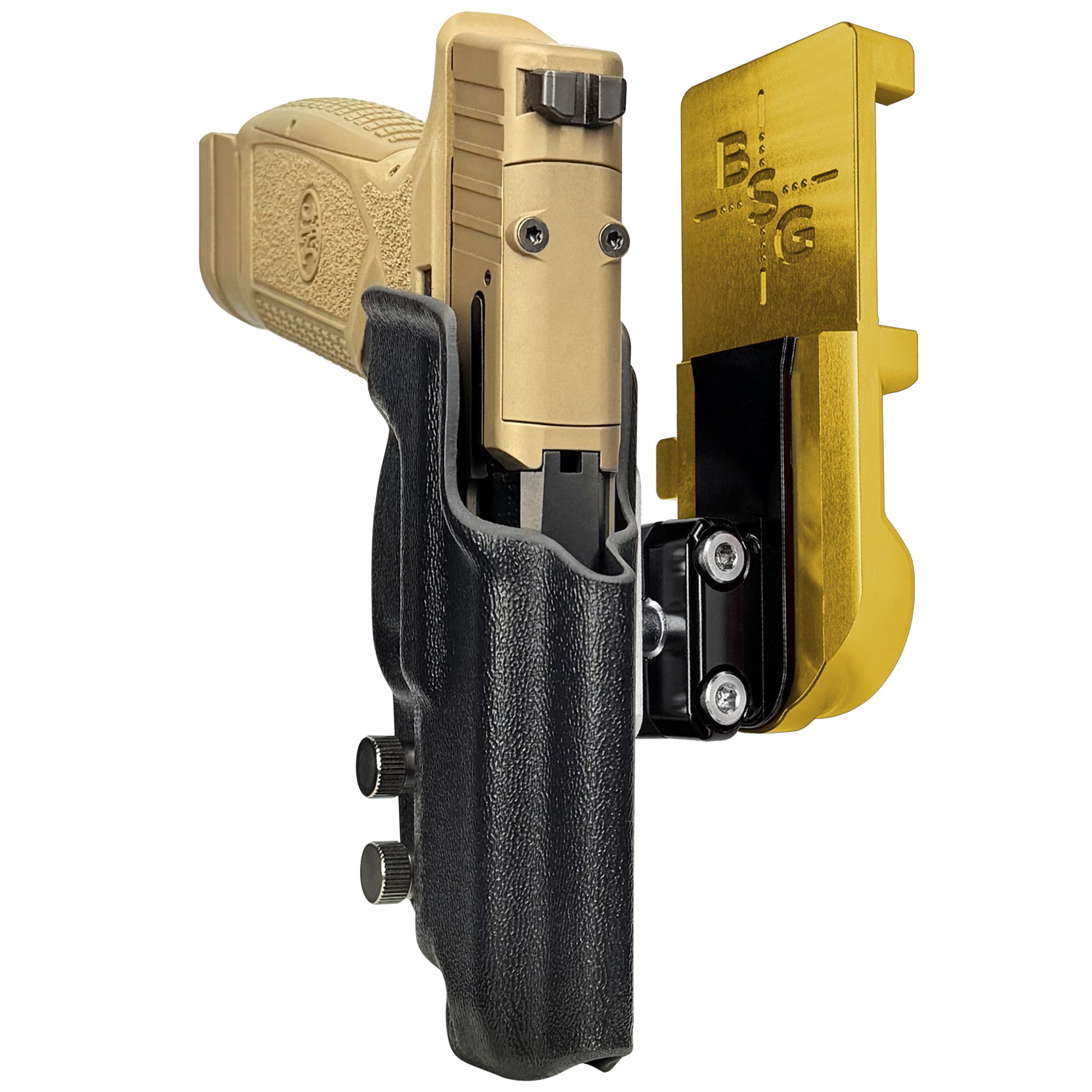 FN Reflex XL IPSC/USPA Quick Mount Ball Joint Holster with 24K Gold Belt Attachment, Black Holster Shell