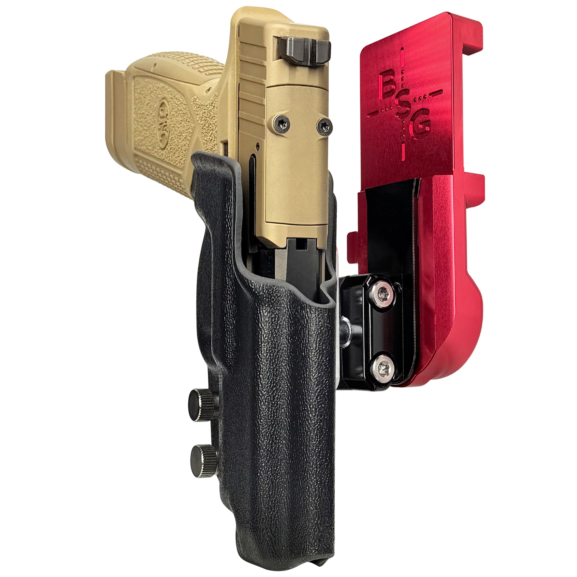 FN Reflex XL IPSC/USPA Quick Mount Ball Joint Holster with Red Belt Attachment, Black Holster Shell