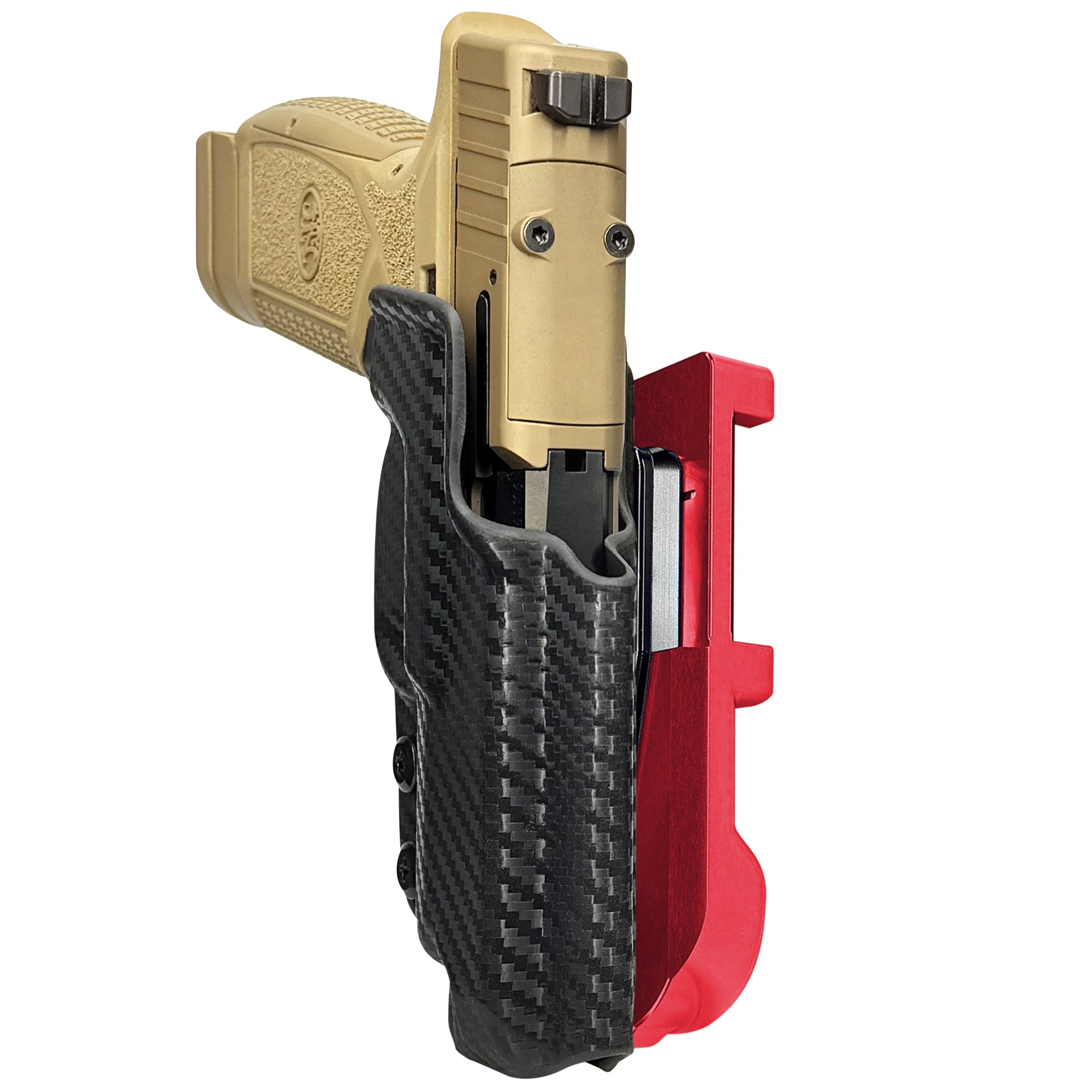 FN Reflex XL IDPA Quick Mount Holster with Red Belt Attachment, Carbon Fiber Holster Shell