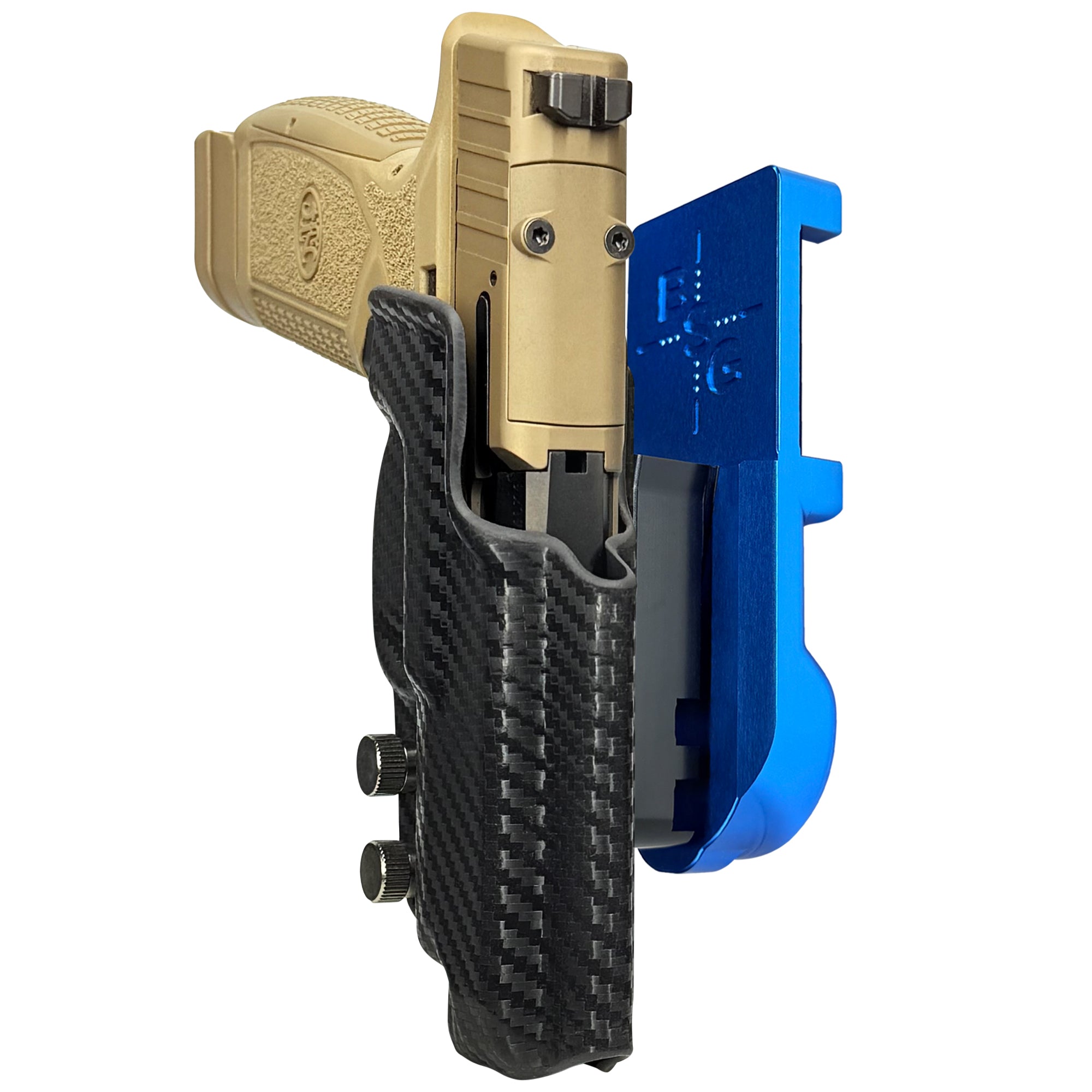 FN Reflex XL IPSC/USPA Quick Mount Holster with Blue Belt Attachment, Carbon Fiber Holster Shell