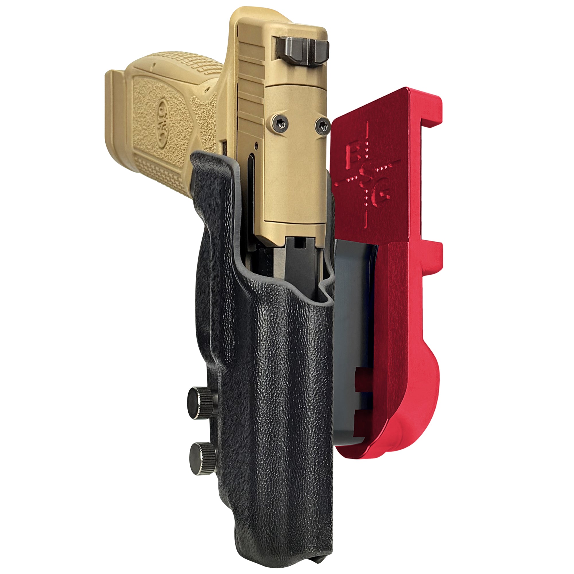 FN Reflex XL IPSC/USPA Quick Mount Holster with Red Belt Attachment, Black Holster Shell