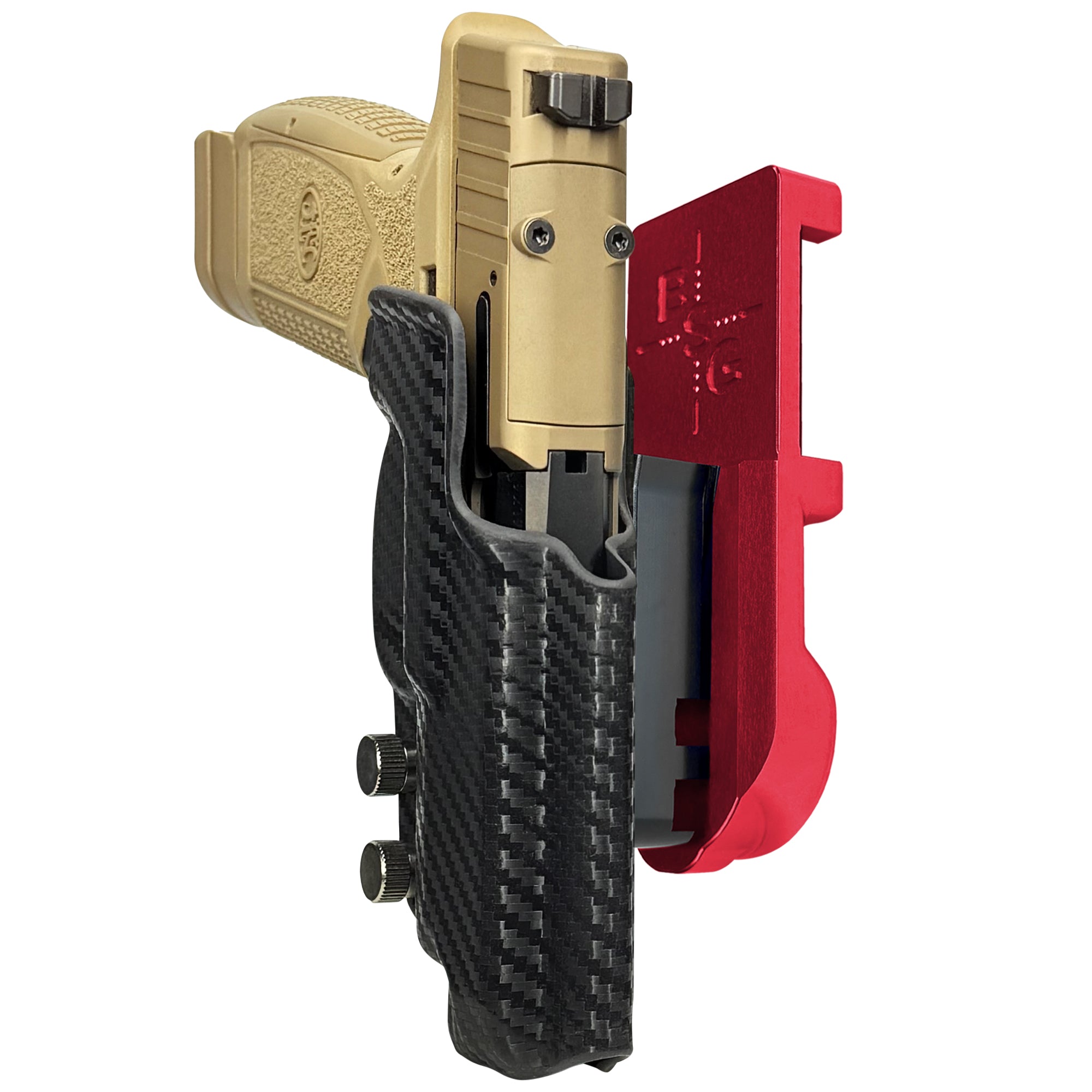 FN Reflex XL IPSC/USPA Quick Mount Holster with Red Belt Attachment, Carbon Fiber Holster Shell