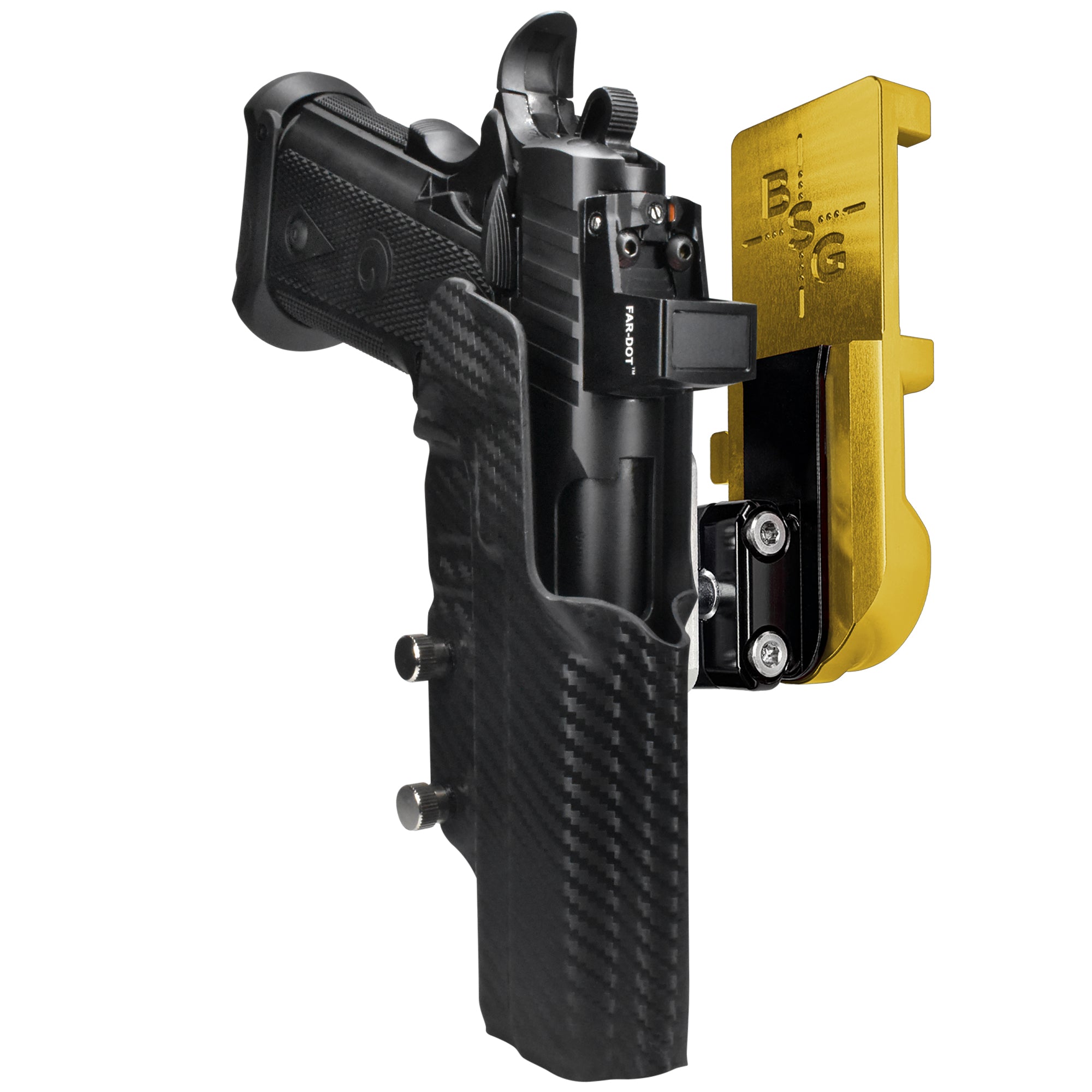 Girsan Witness2311 IPSC/USPA Quick Mount Ball Joint Holster with 24K Gold Belt Attachment, Carbon Fiber Holster Shell