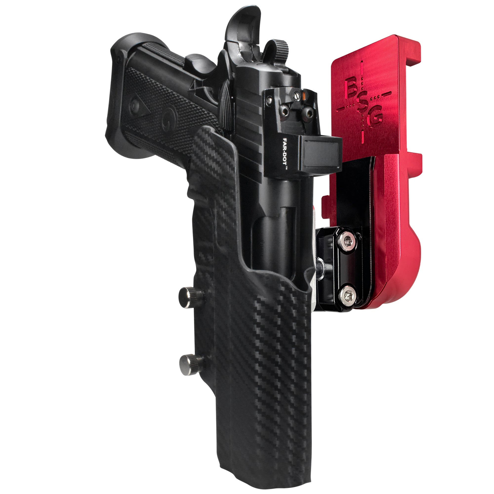 Girsan Witness2311 IPSC/USPA Quick Mount Ball Joint Holster with Red Belt Attachment, Carbon Fiber Holster Shell