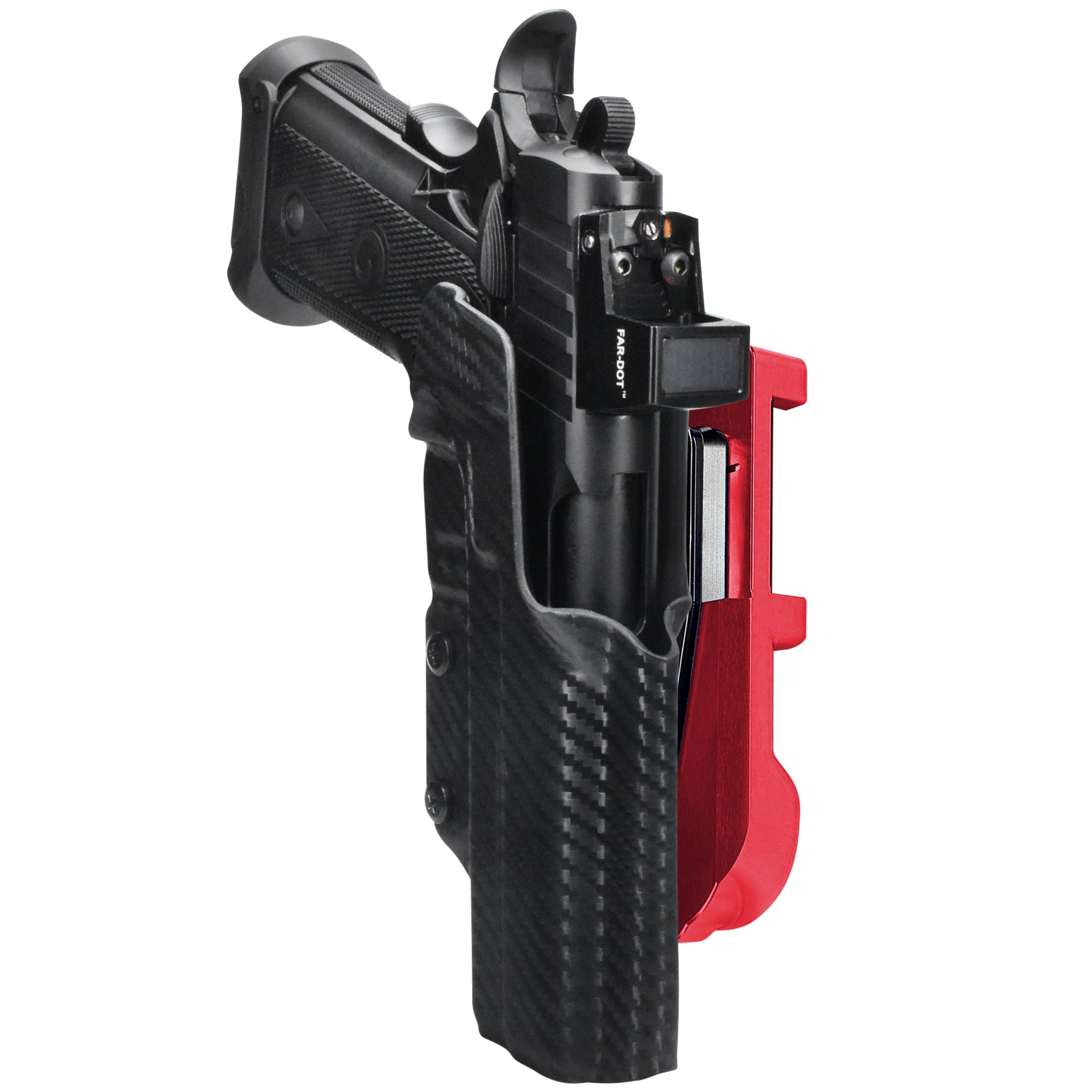 Girsan Witness2311 IDPA Quick Mount Holster with Red Belt Attachment, Carbon Fiber Holster Shell